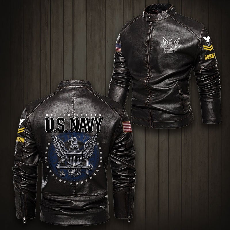 Premium Personalized US Navy Veteran Leather Jacket VPVC702287, Gifts For Navy Veteran, Gifts On Father's Day, Veterans Day.