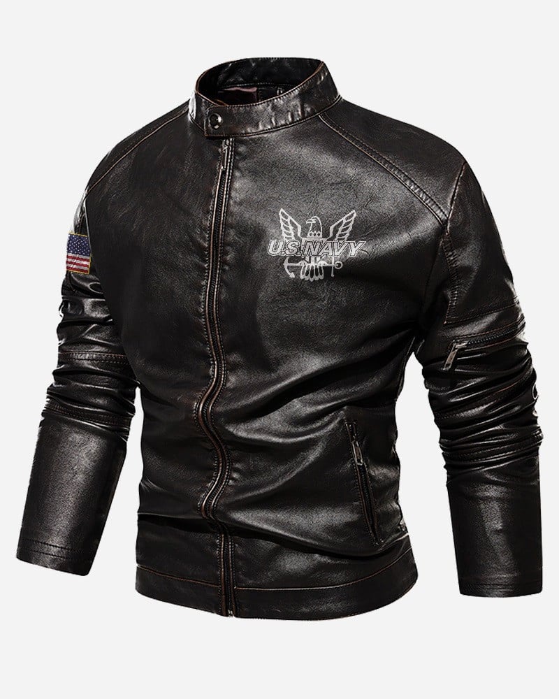Premium Personalized US Navy Veteran Leather Jacket VPVC702287, Gifts For Navy Veteran, Gifts On Father's Day, Veterans Day.