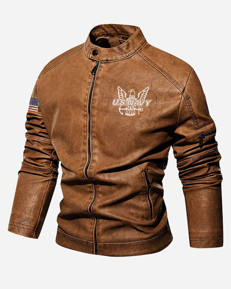Premium Personalized US Navy Veteran Leather Jacket VPVC702288, Gifts For Navy Veteran, Gifts On Father's Day, Veterans Day.