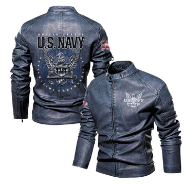 Premium Personalized US Navy Veteran Leather Jacket VPVC702289, Gifts For Navy Veteran, Gifts On Father's Day, Veterans Day.