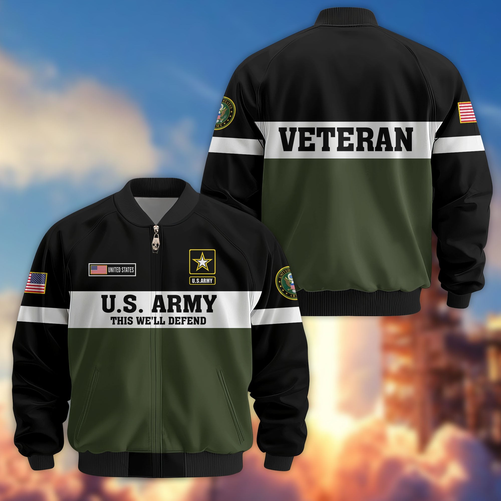 Premium US Veterans Bomber Jacket CPVC180901, Gifts For US Veterans, Gifts On Father's Day, Veterans Day.