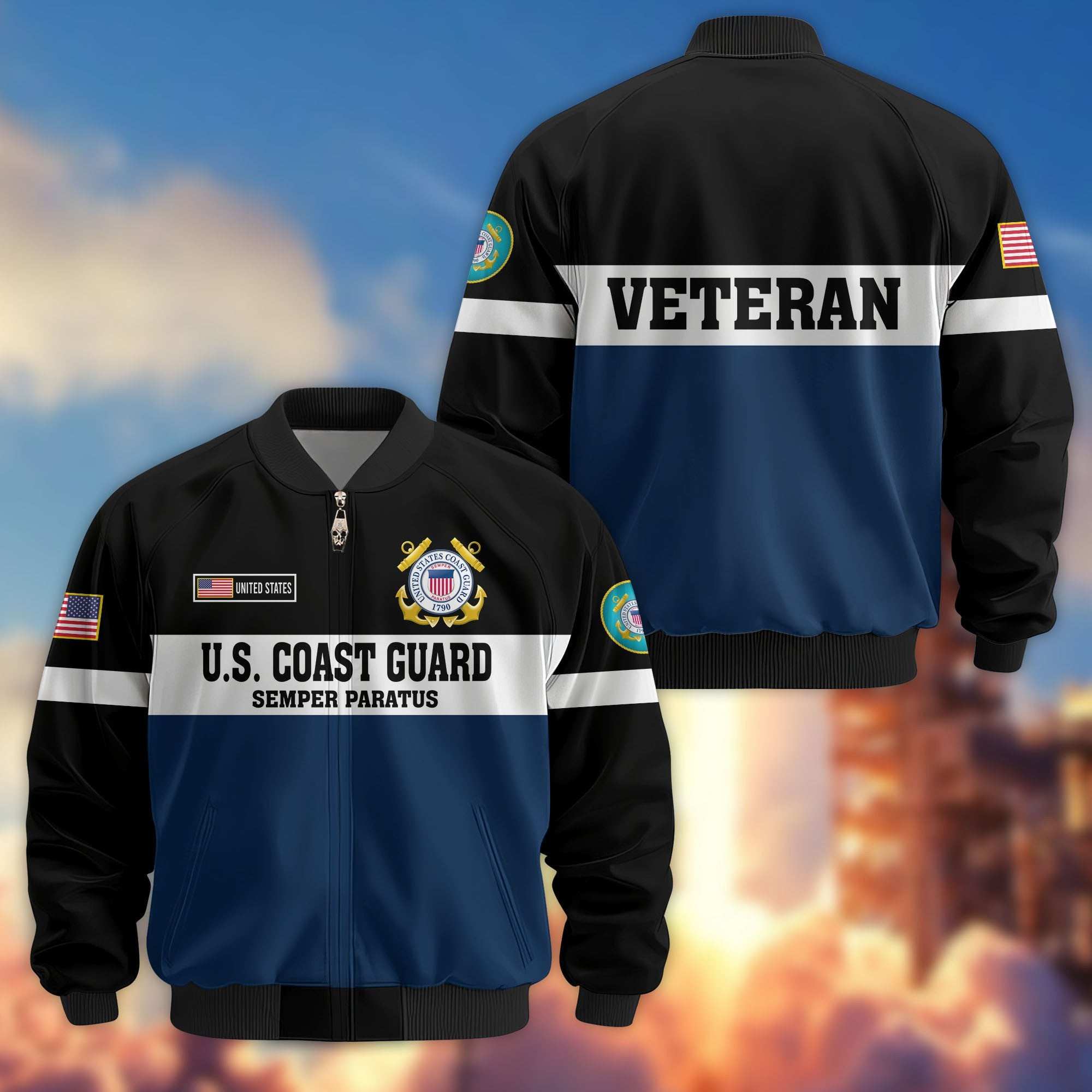 Premium US Veterans Bomber Jacket CPVC180901, Gifts For US Veterans, Gifts On Father's Day, Veterans Day.