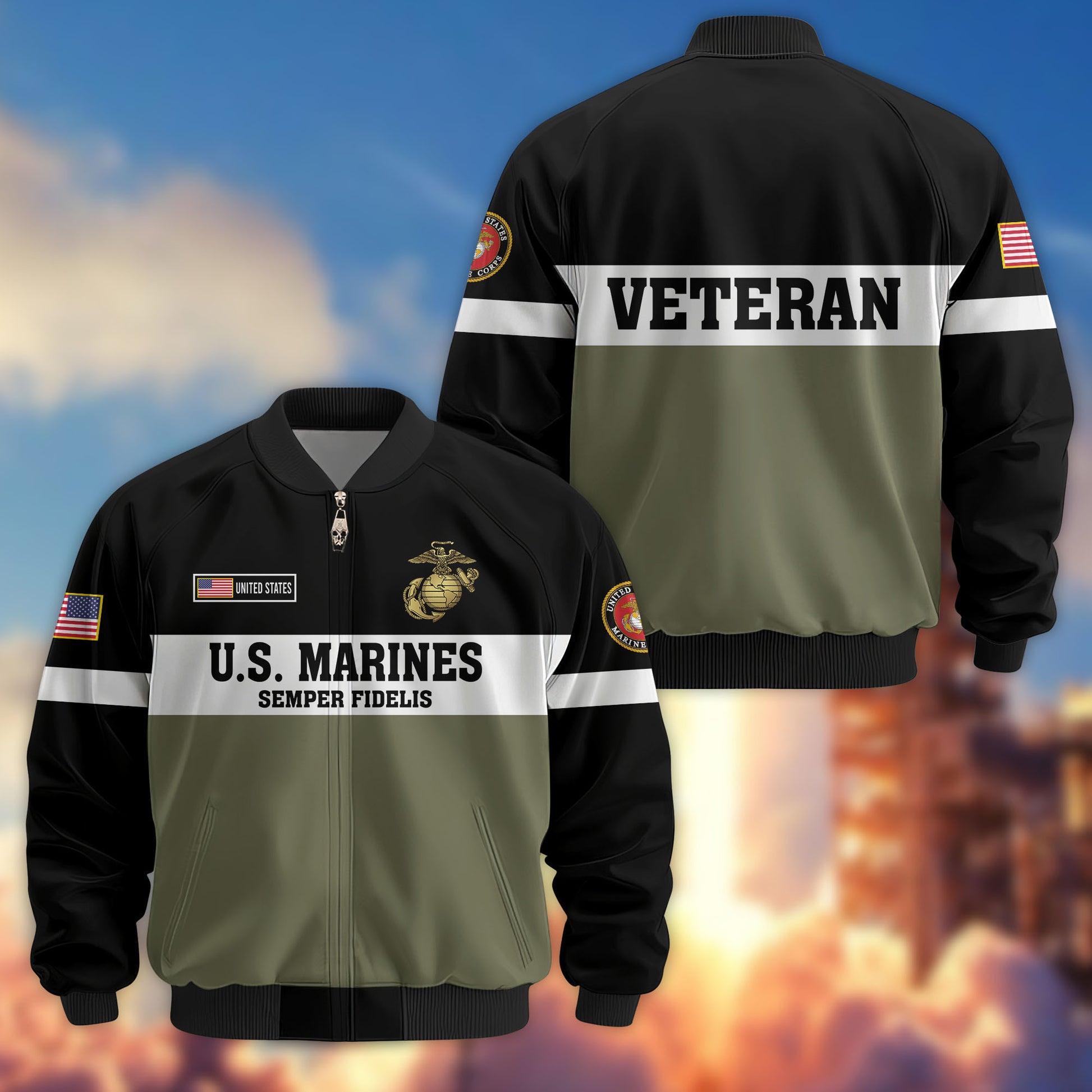 Premium US Veterans Bomber Jacket CPVC180901, Gifts For US Veterans, Gifts On Father's Day, Veterans Day.