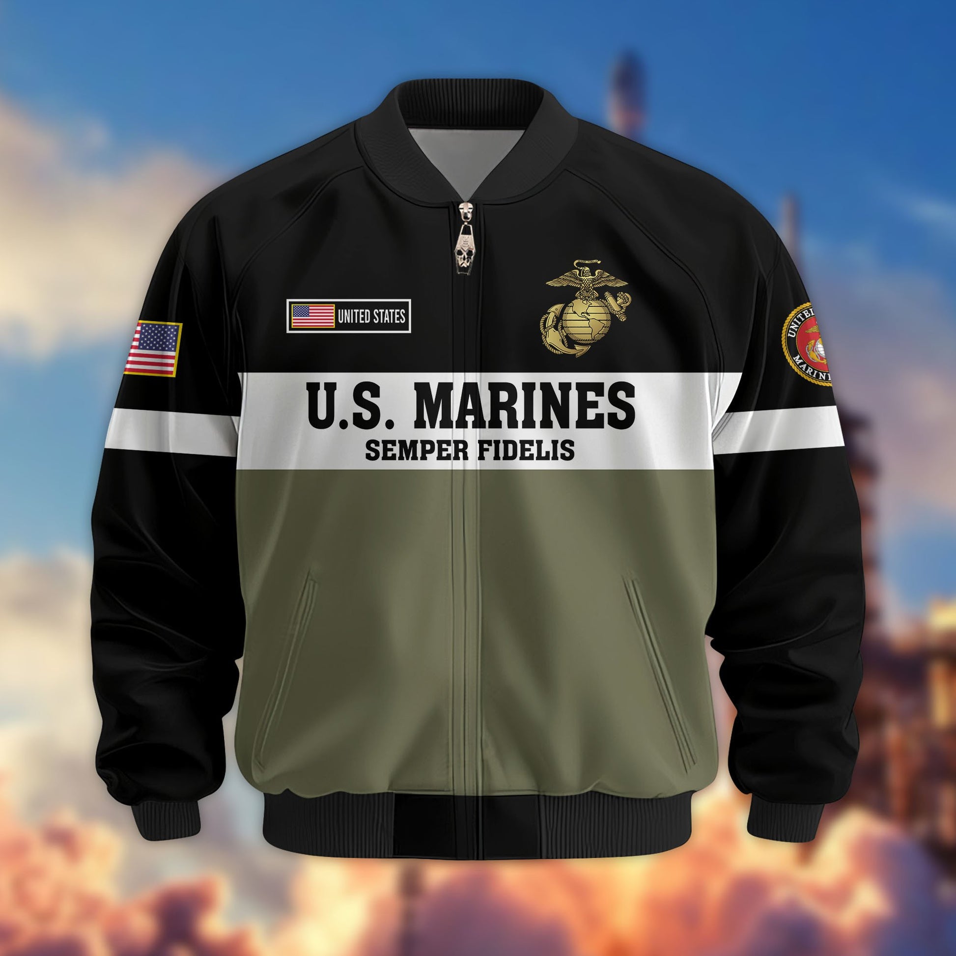 Premium US Veterans Bomber Jacket CPVC180901, Gifts For US Veterans, Gifts On Father's Day, Veterans Day.