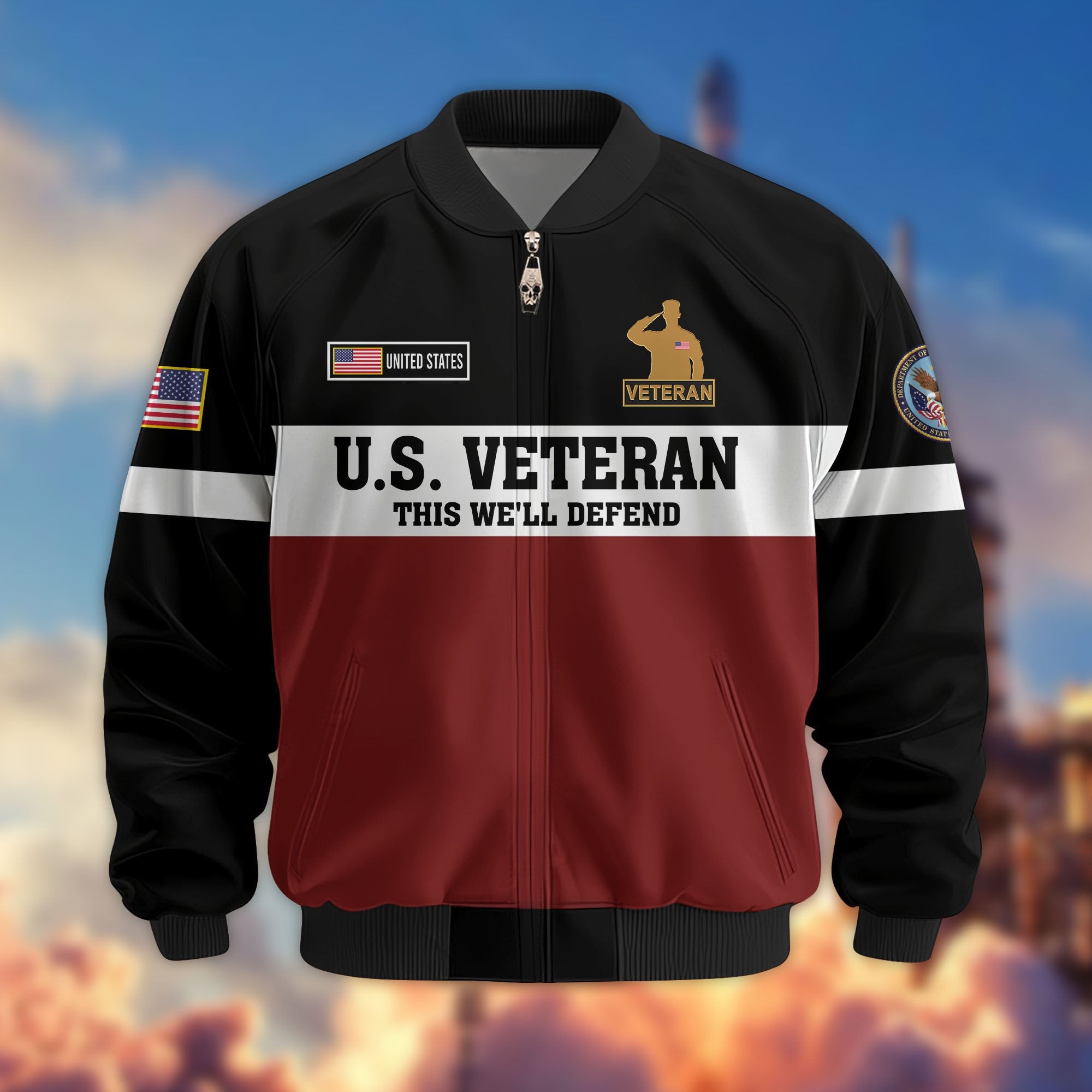 Premium US Veterans Bomber Jacket CPVC180901, Gifts For US Veterans, Gifts On Father's Day, Veterans Day.