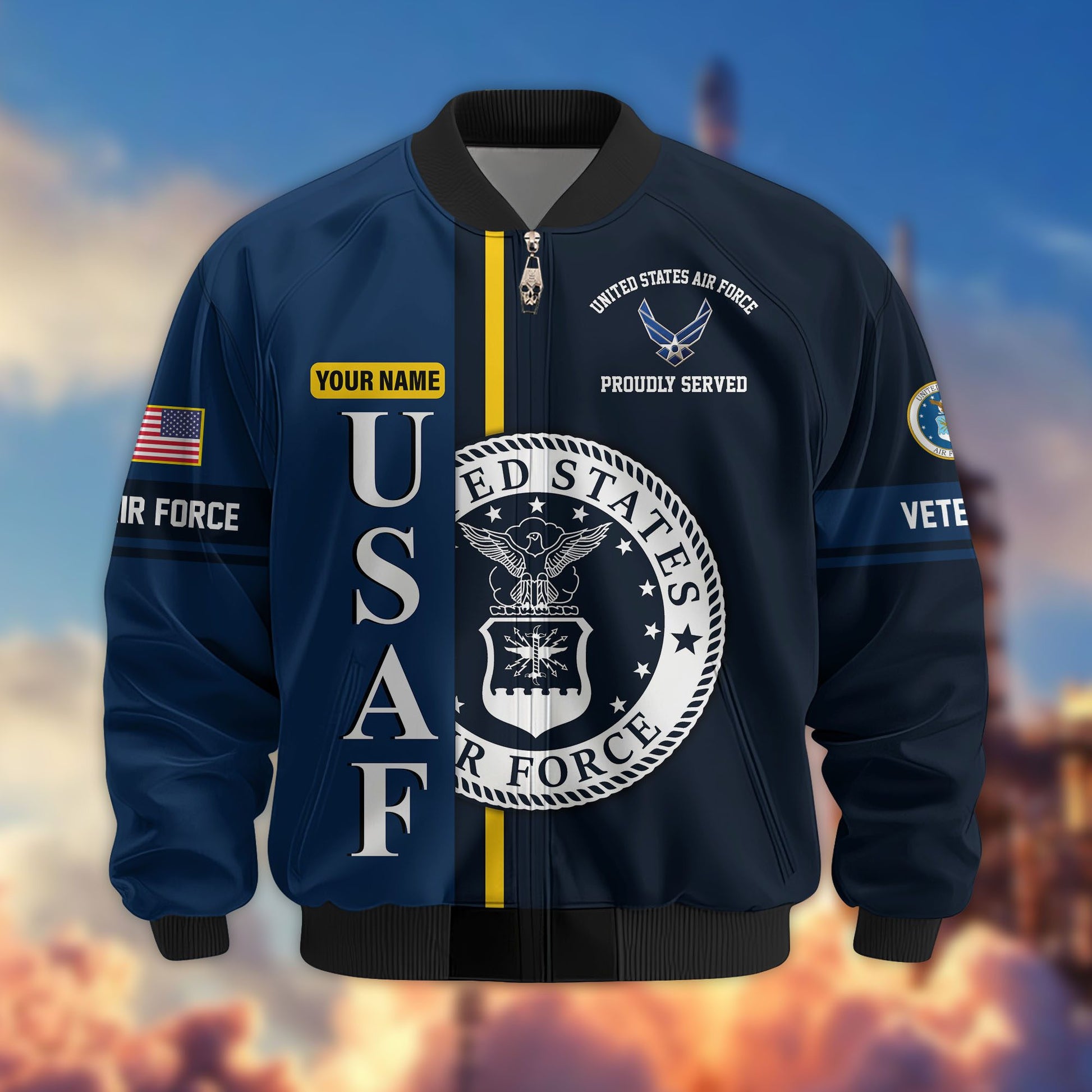 Premium Personalized US Veterans Bomber Jacket BPHN020911, Gifts For US Veterans, Gifts On Father's Day, Veterans Day.