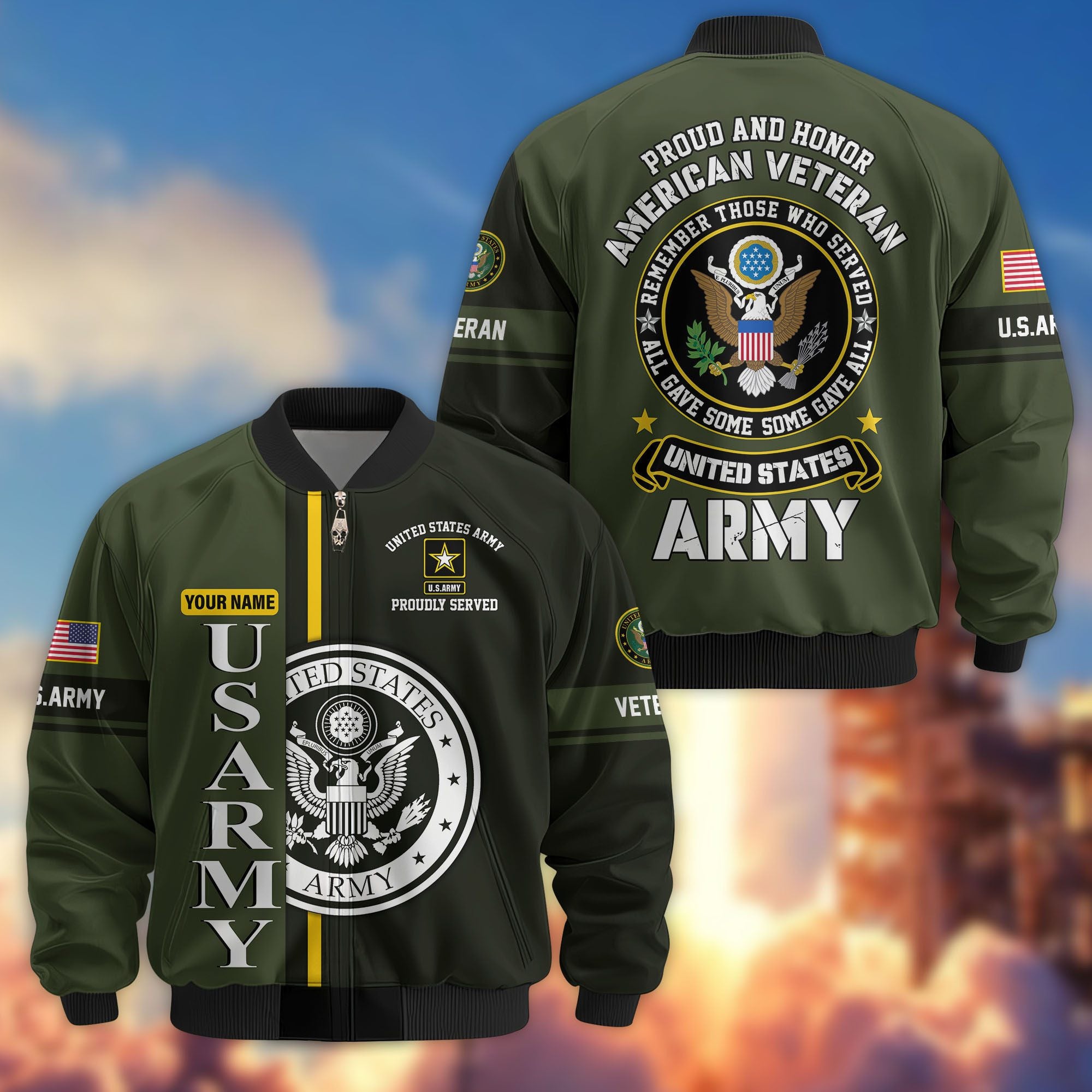 Premium Personalized US Veterans Bomber Jacket BPHN020911, Gifts For US Veterans, Gifts On Father's Day, Veterans Day.