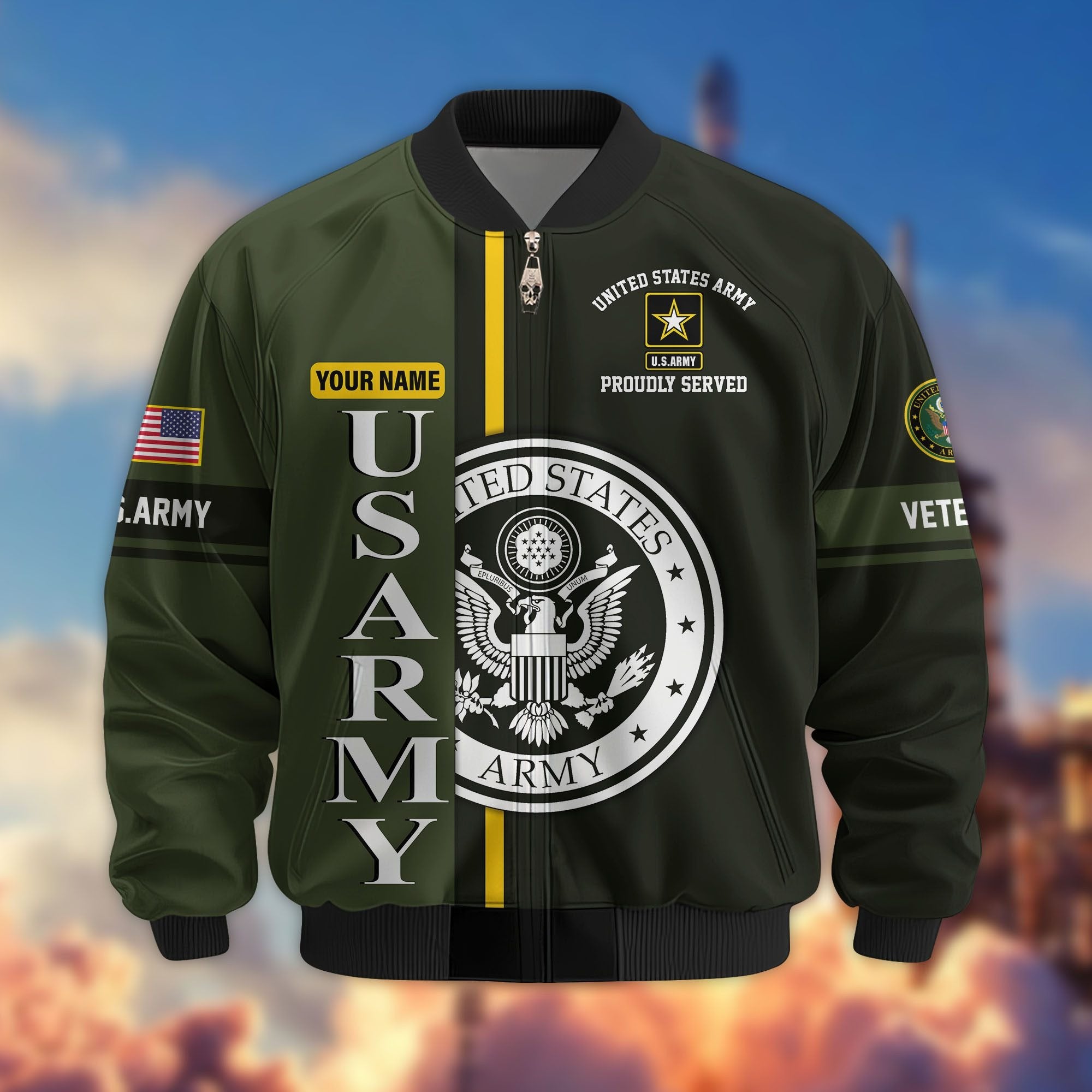 Premium Personalized US Veterans Bomber Jacket BPHN020911, Gifts For US Veterans, Gifts On Father's Day, Veterans Day.