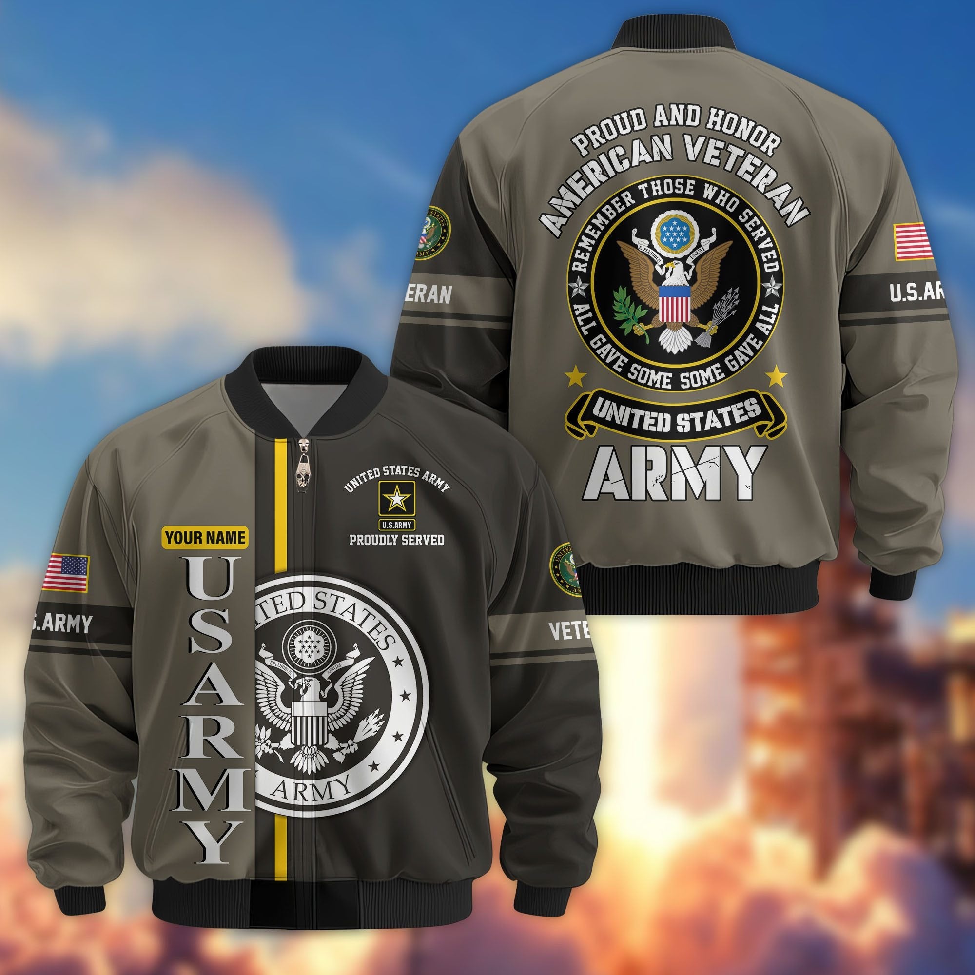 Premium Personalized US Veterans Bomber Jacket BPHN020911, Gifts For US Veterans, Gifts On Father's Day, Veterans Day.
