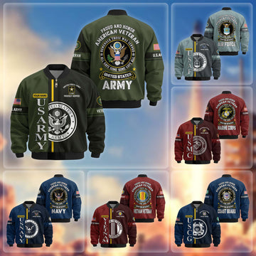 Premium Personalized US Veterans Bomber Jacket BPHN020911, Gifts For US Veterans, Gifts On Father's Day, Veterans Day.