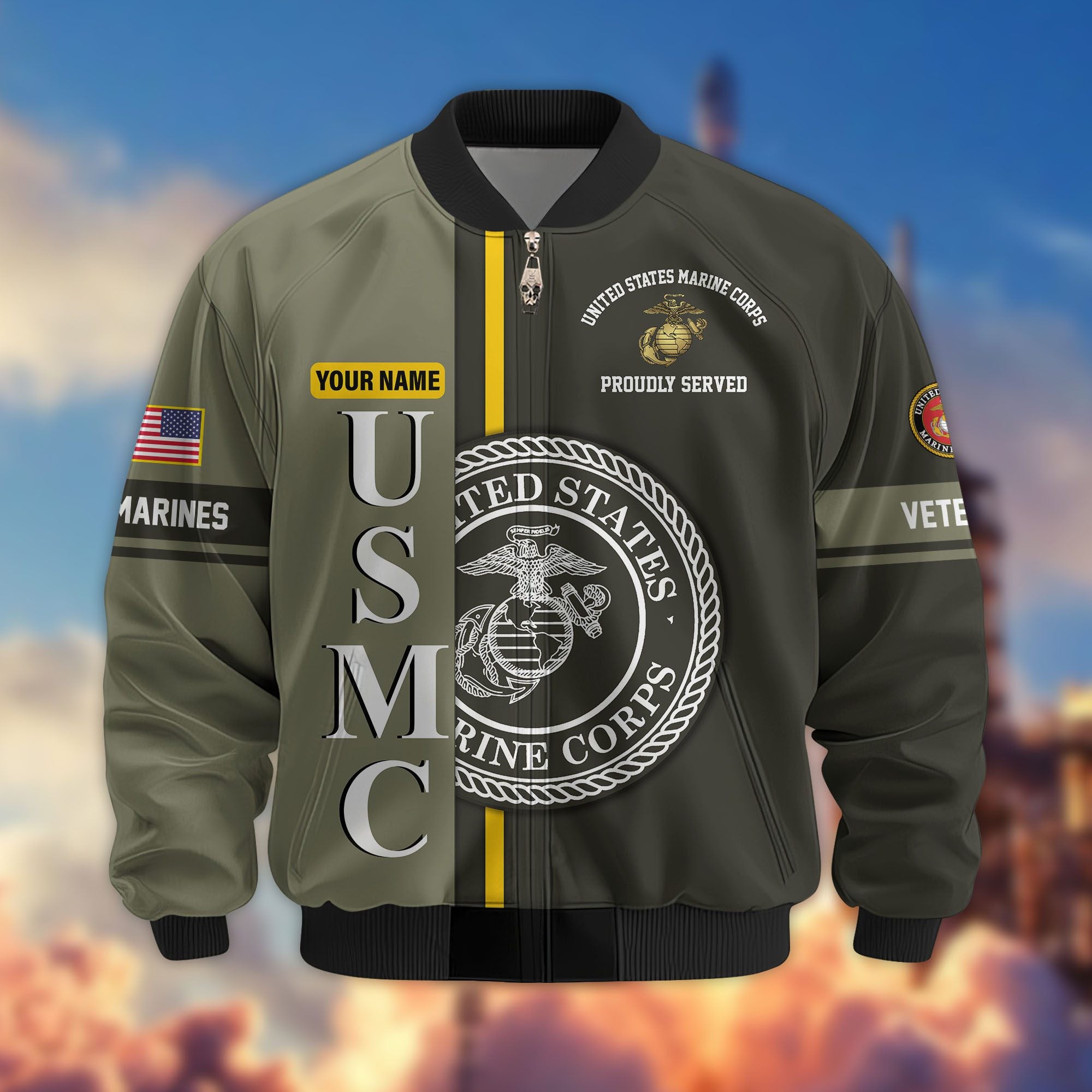 Premium Personalized US Veterans Bomber Jacket BPHN020911, Gifts For US Veterans, Gifts On Father's Day, Veterans Day.