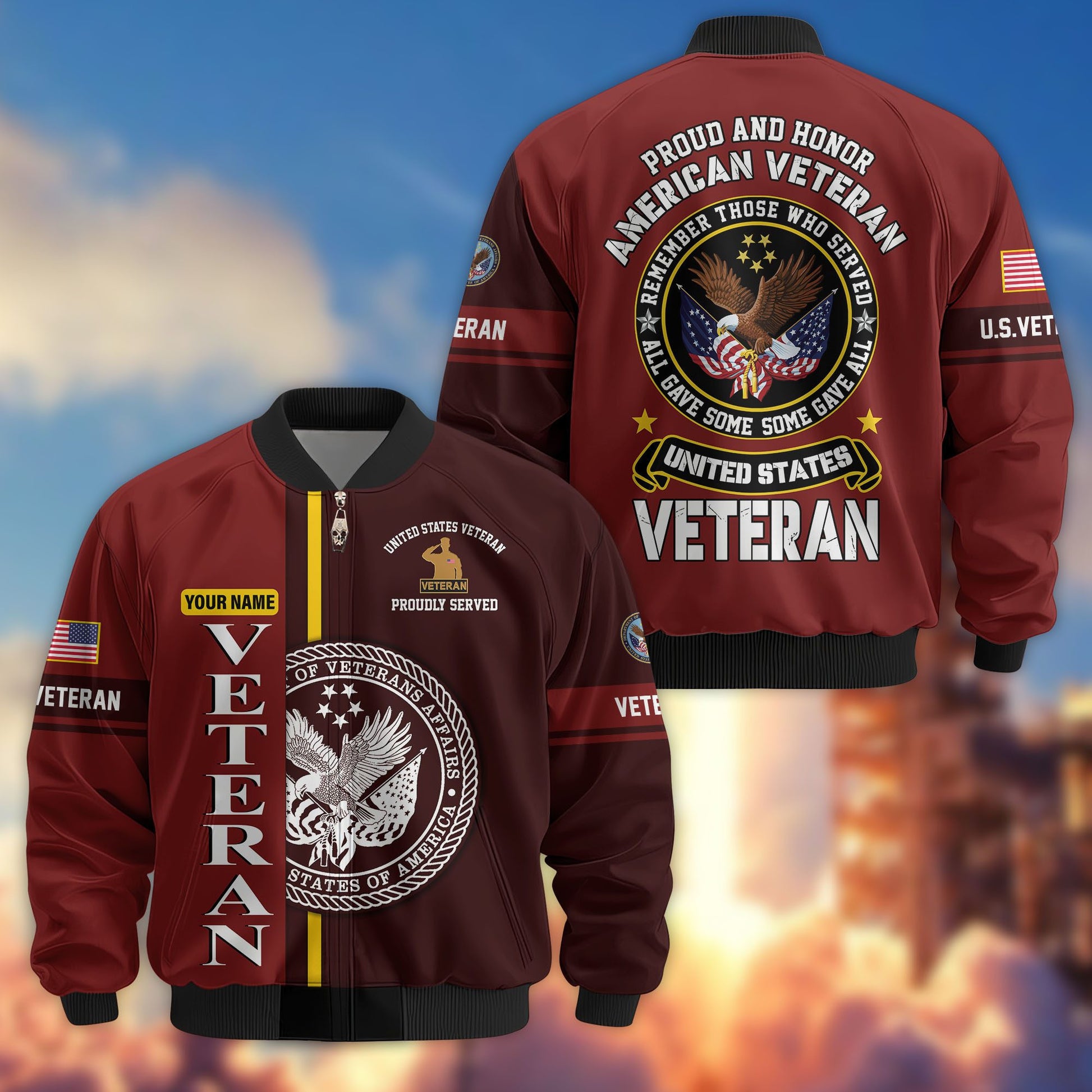 Premium Personalized US Veterans Bomber Jacket BPHN020911, Gifts For US Veterans, Gifts On Father's Day, Veterans Day.