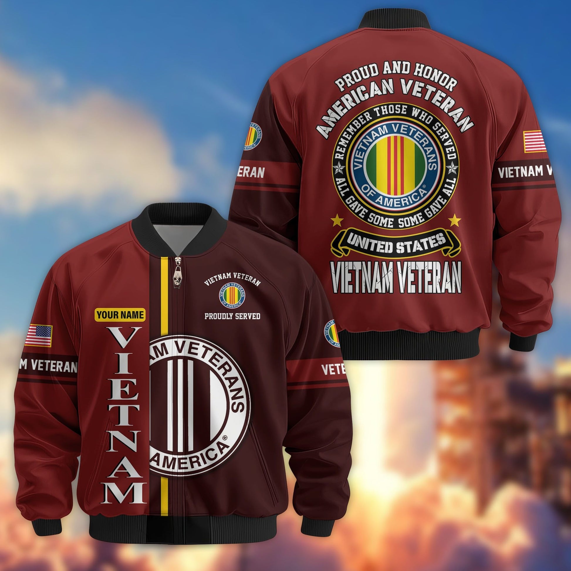 Premium Personalized US Veterans Bomber Jacket BPHN020911, Gifts For US Veterans, Gifts On Father's Day, Veterans Day.