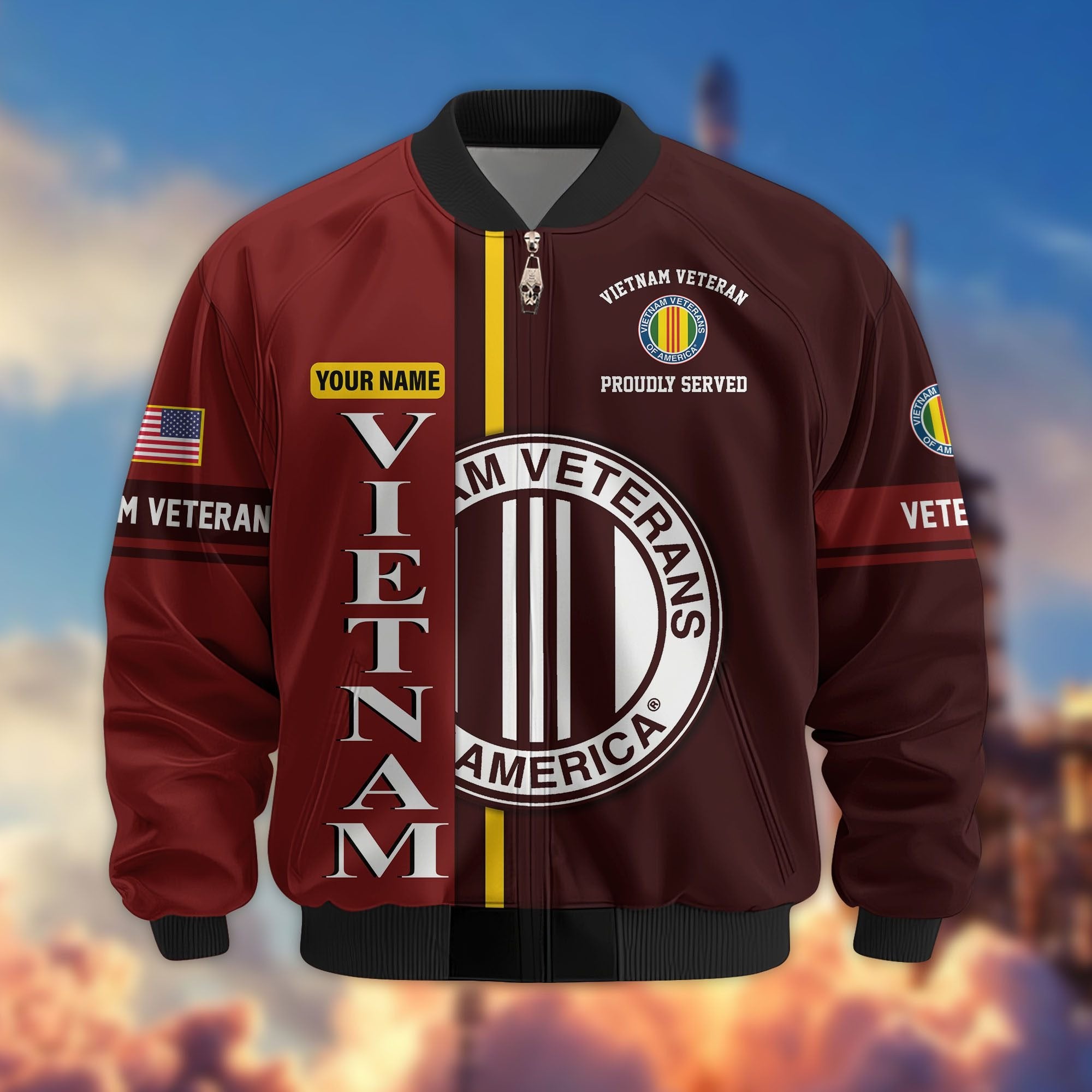 Premium Personalized US Veterans Bomber Jacket BPHN020911, Gifts For US Veterans, Gifts On Father's Day, Veterans Day.
