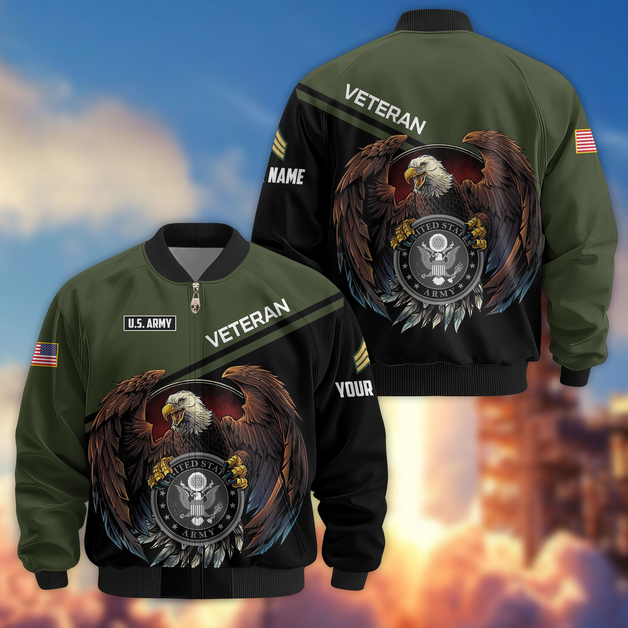 Premium Custom US Army Veteran Bomber Jacket VPVC804901, Gifts For US Army Veteran, Gifts On Father's Day, Veterans Day.