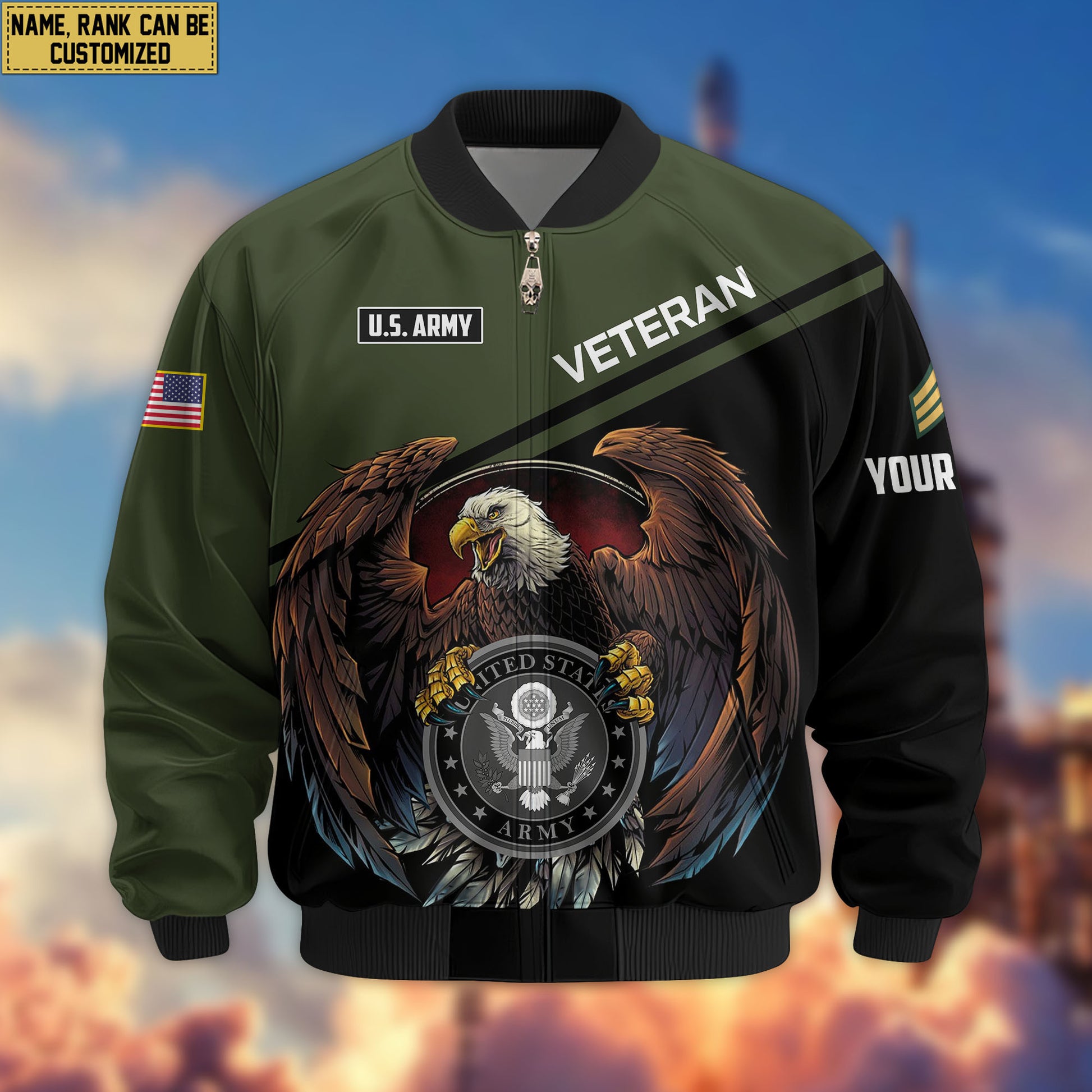 Premium Custom US Army Veteran Bomber Jacket VPVC804901, Gifts For US Army Veteran, Gifts On Father's Day, Veterans Day.