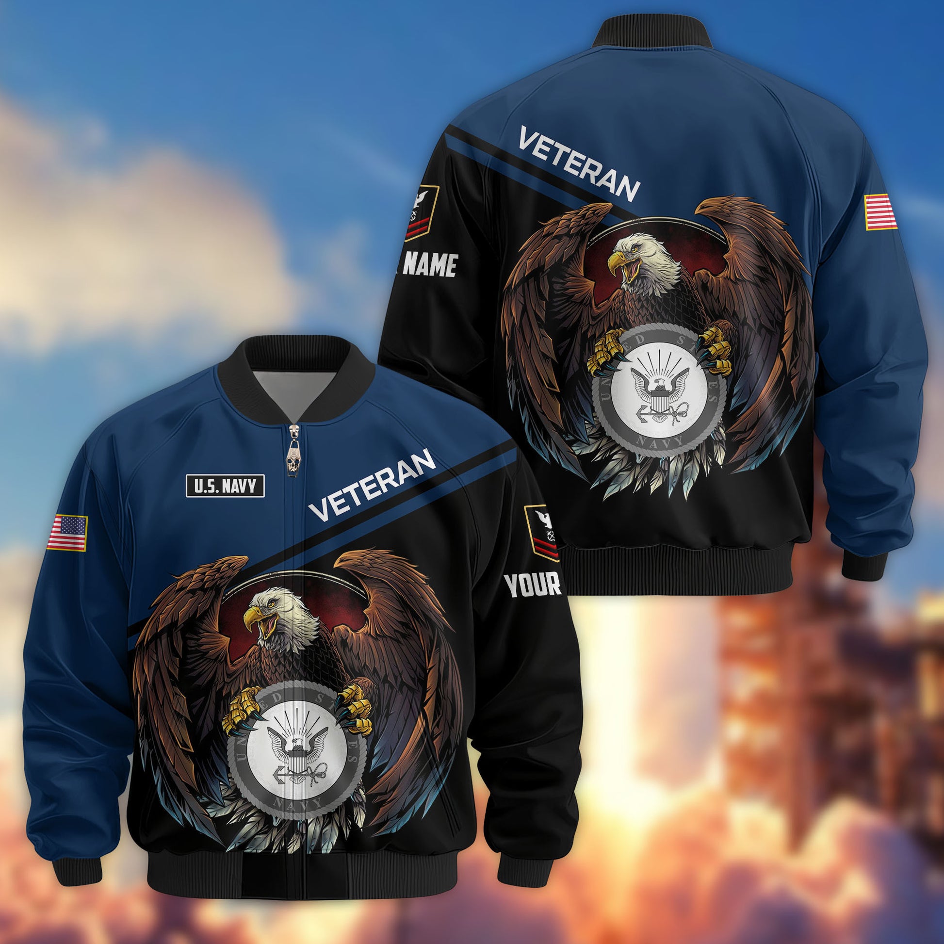 Premium Custom US Navy Veteran Bomber Jacket VPVC804902, Gifts For US Navy Veteran, Gifts On Father's Day, Veterans Day.