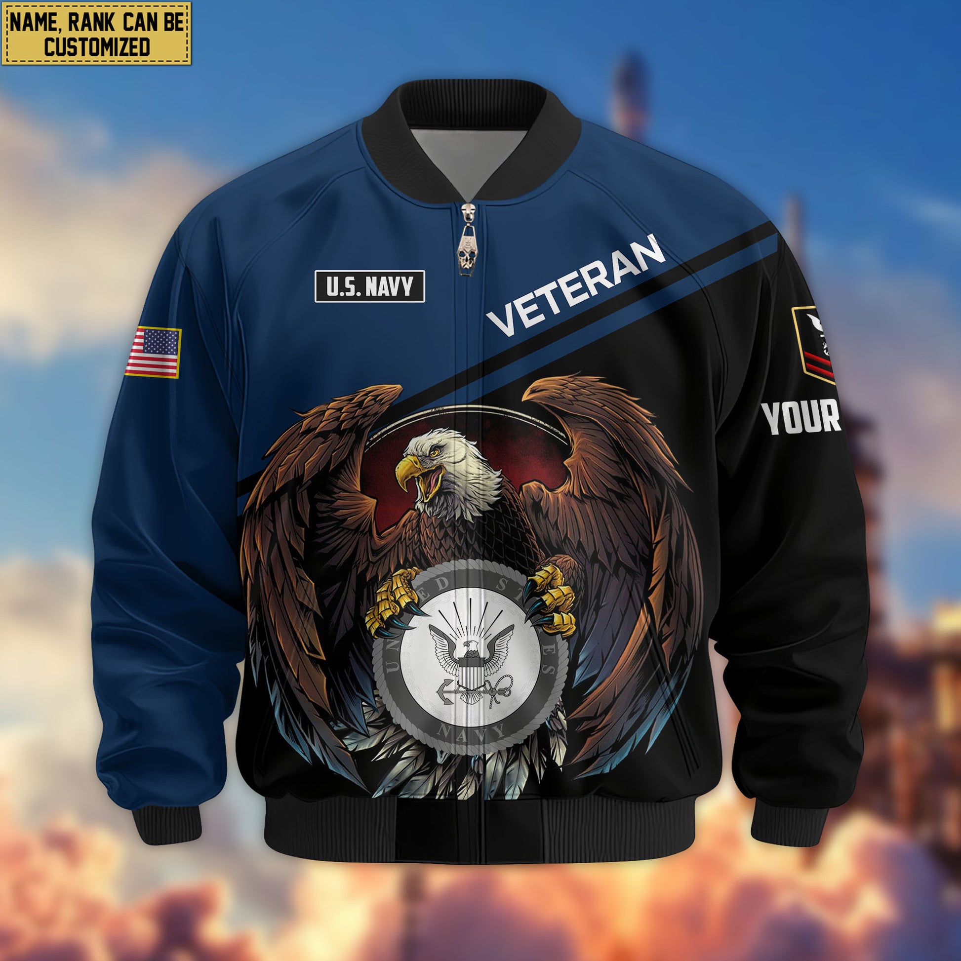 Premium Custom US Navy Veteran Bomber Jacket VPVC804902, Gifts For US Navy Veteran, Gifts On Father's Day, Veterans Day.