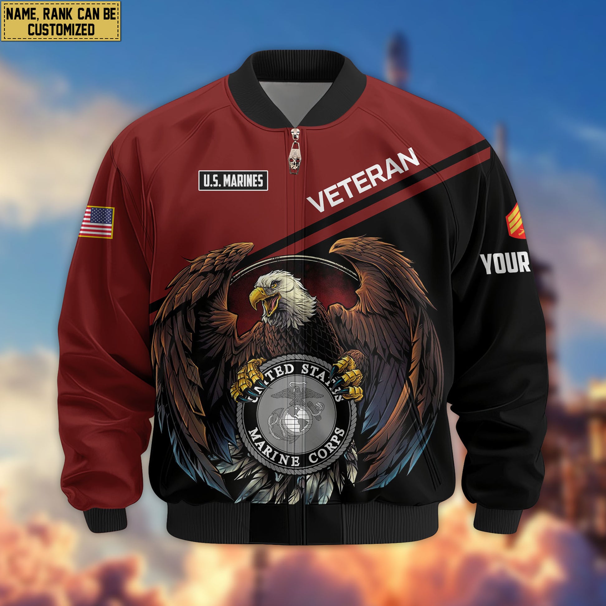 Premium Custom USMC Veteran Bomber Jacket VPVC804903, Gifts For US Marine Veteran, Gifts On Father's Day, Veterans Day.