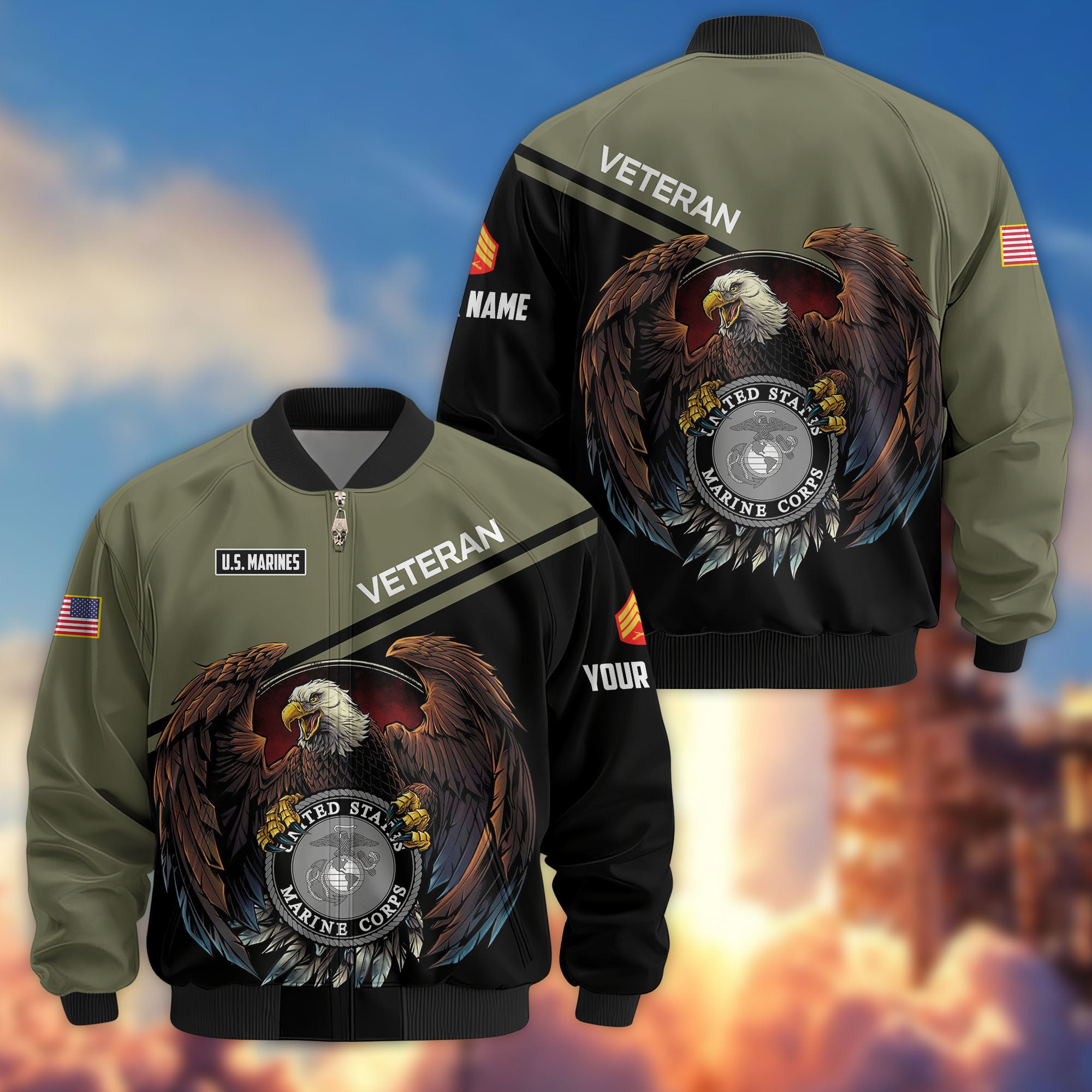 Premium Custom USMC Veteran Bomber Jacket VPVC804911, Gifts For US Marine Veteran, Gifts On Father's Day, Veterans Day.