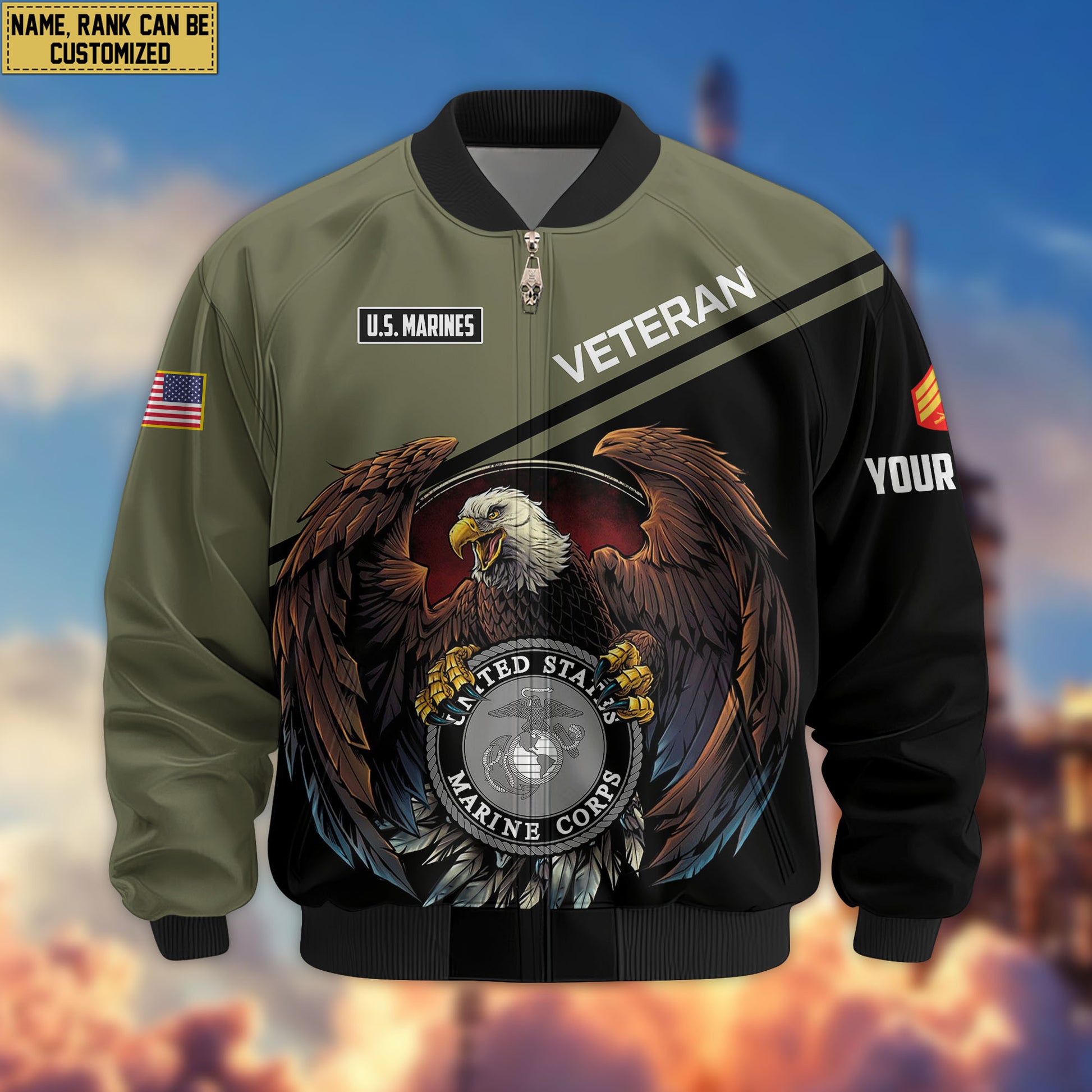 Premium Custom USMC Veteran Bomber Jacket VPVC804911, Gifts For US Marine Veteran, Gifts On Father's Day, Veterans Day.