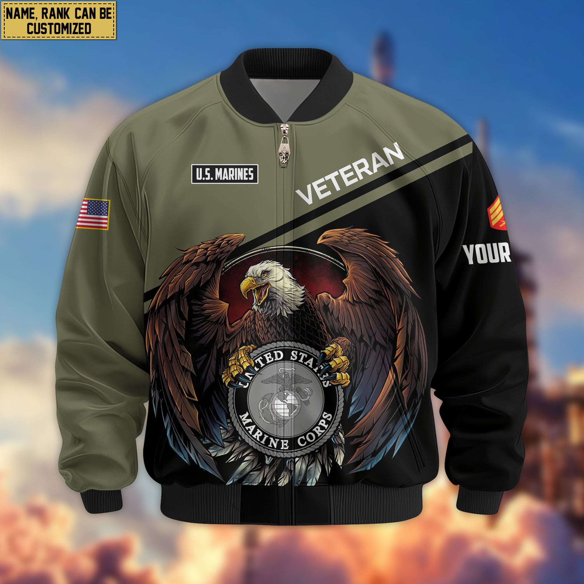 Premium Custom USMC Veteran Bomber Jacket VPVC804911, Gifts For US Marine Veteran, Gifts On Father's Day, Veterans Day.