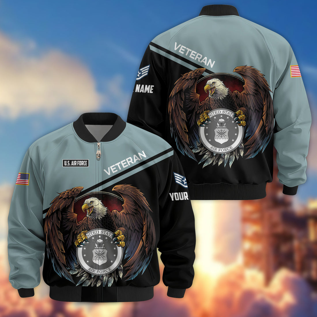 Premium Custom USAF Veteran Bomber Jacket VPVC804904, Gifts For US Air Force Veteran, Gifts On Father's Day, Veterans Day.