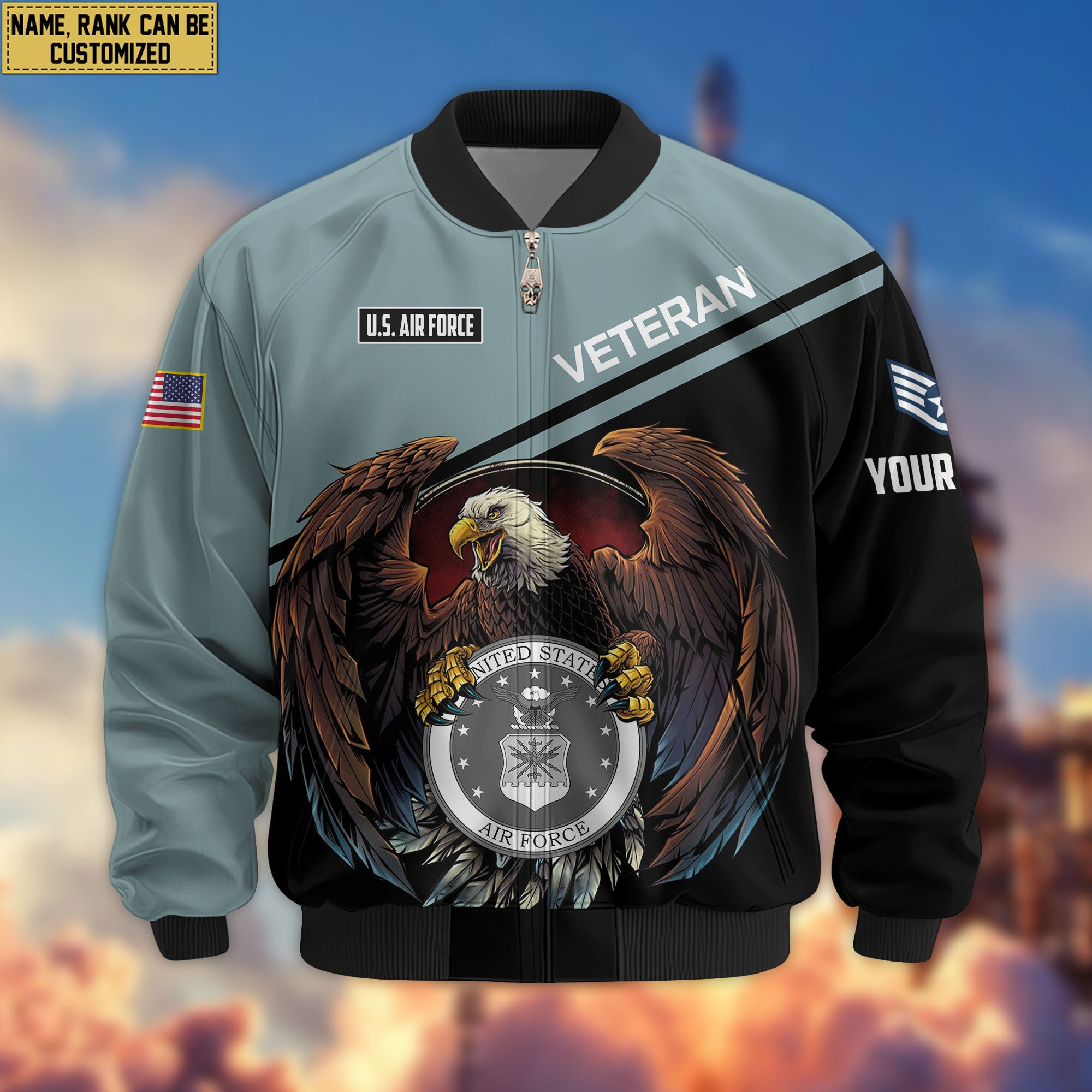 Premium Custom USAF Veteran Bomber Jacket VPVC804904, Gifts For US Air Force Veteran, Gifts On Father's Day, Veterans Day.
