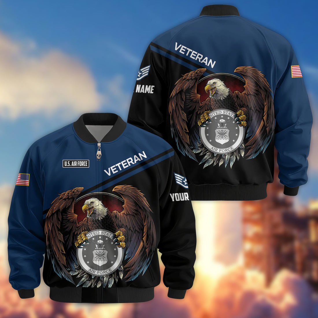 Premium Custom USAF Veteran Bomber Jacket VPVC804912, Gifts For US Air Force Veteran, Gifts On Father's Day, Veterans Day.