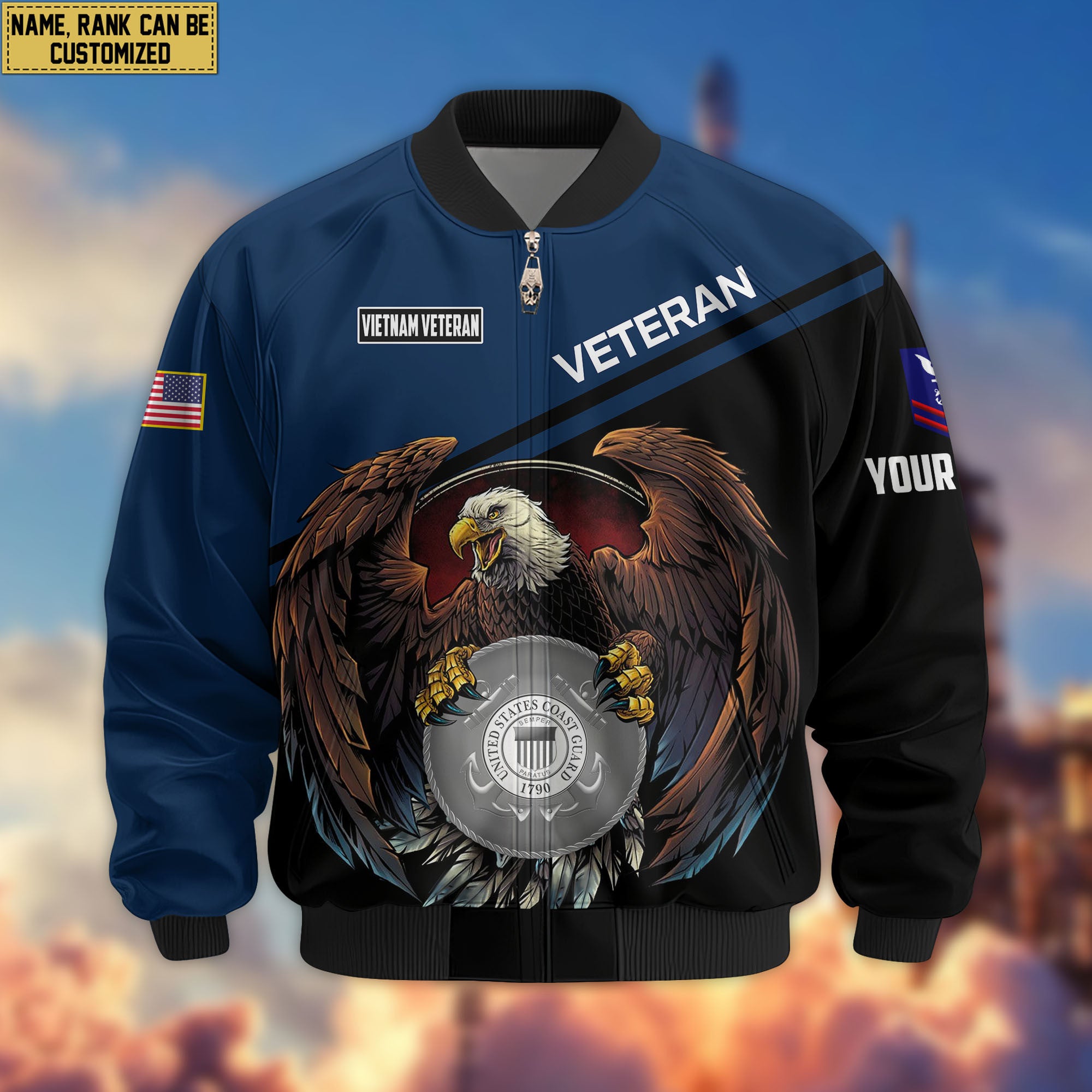 Premium Custom USCG Veteran Bomber Jacket VPVC804905, Gifts For Coast Guard Veteran, Gifts On Father's Day, Veterans Day.