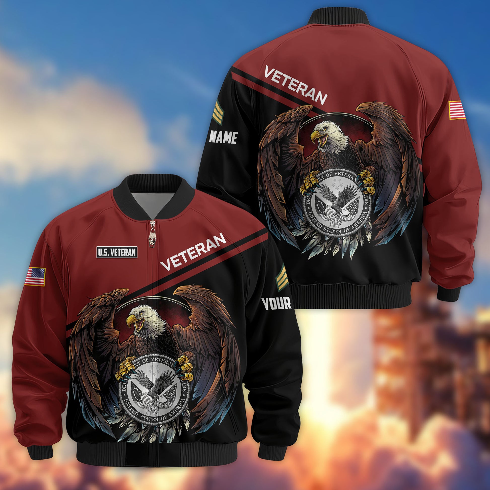 Premium Custom US Veteran Bomber Jacket VPVC804907, Gifts For US Veteran, Gifts On Father's Day, Veterans Day.