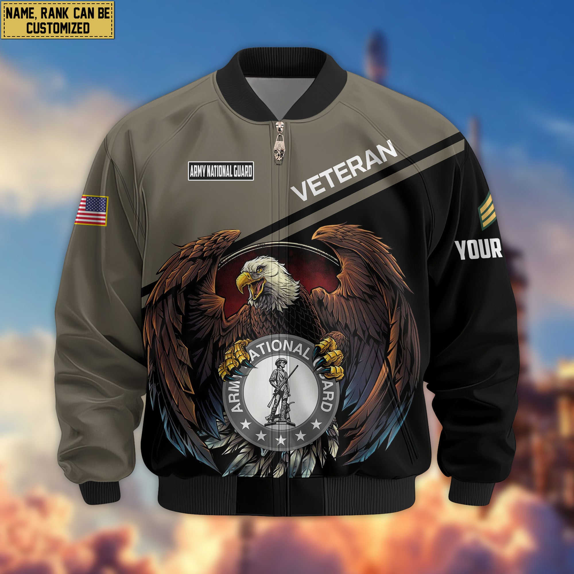 Premium Custom US Army National Guard Veteran Bomber Jacket VPVC804908, Gifts For Army National Guard Veteran, Gifts On Father's Day, Veterans Day.