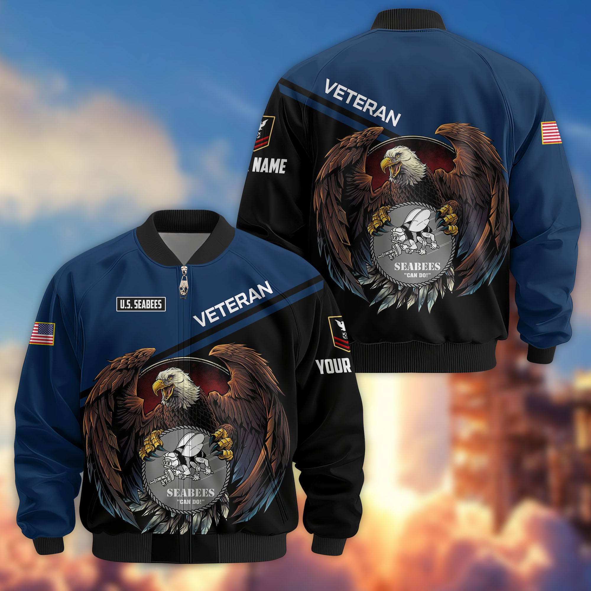 Premium Custom US Seabees Bomber Jacket VPVC804909, Gifts For Seabees Veteran, Gifts On Father's Day, Veterans Day.