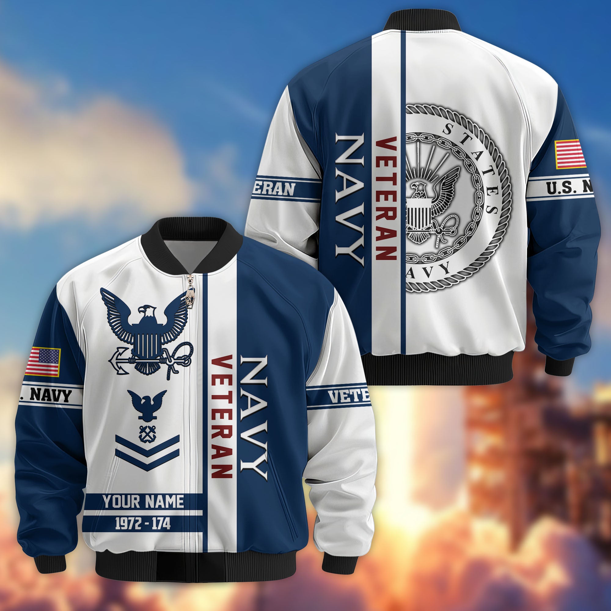 Premium Custom US Navy Veteran Bomber Jacket VPVC805002, Gifts For US Navy Veteran, Gifts On Father's Day, Veterans Day.