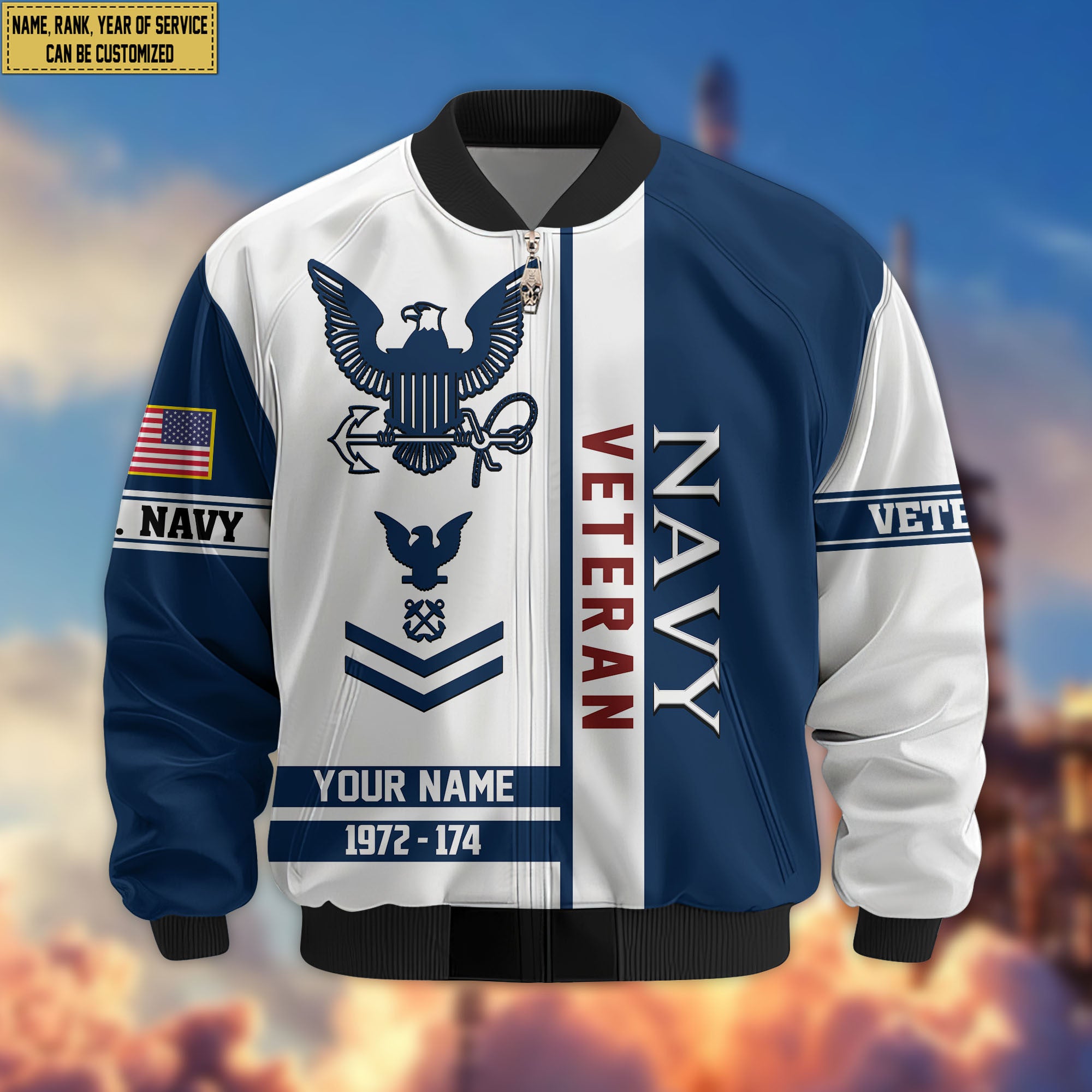 Premium Custom US Navy Veteran Bomber Jacket VPVC805002, Gifts For US Navy Veteran, Gifts On Father's Day, Veterans Day.