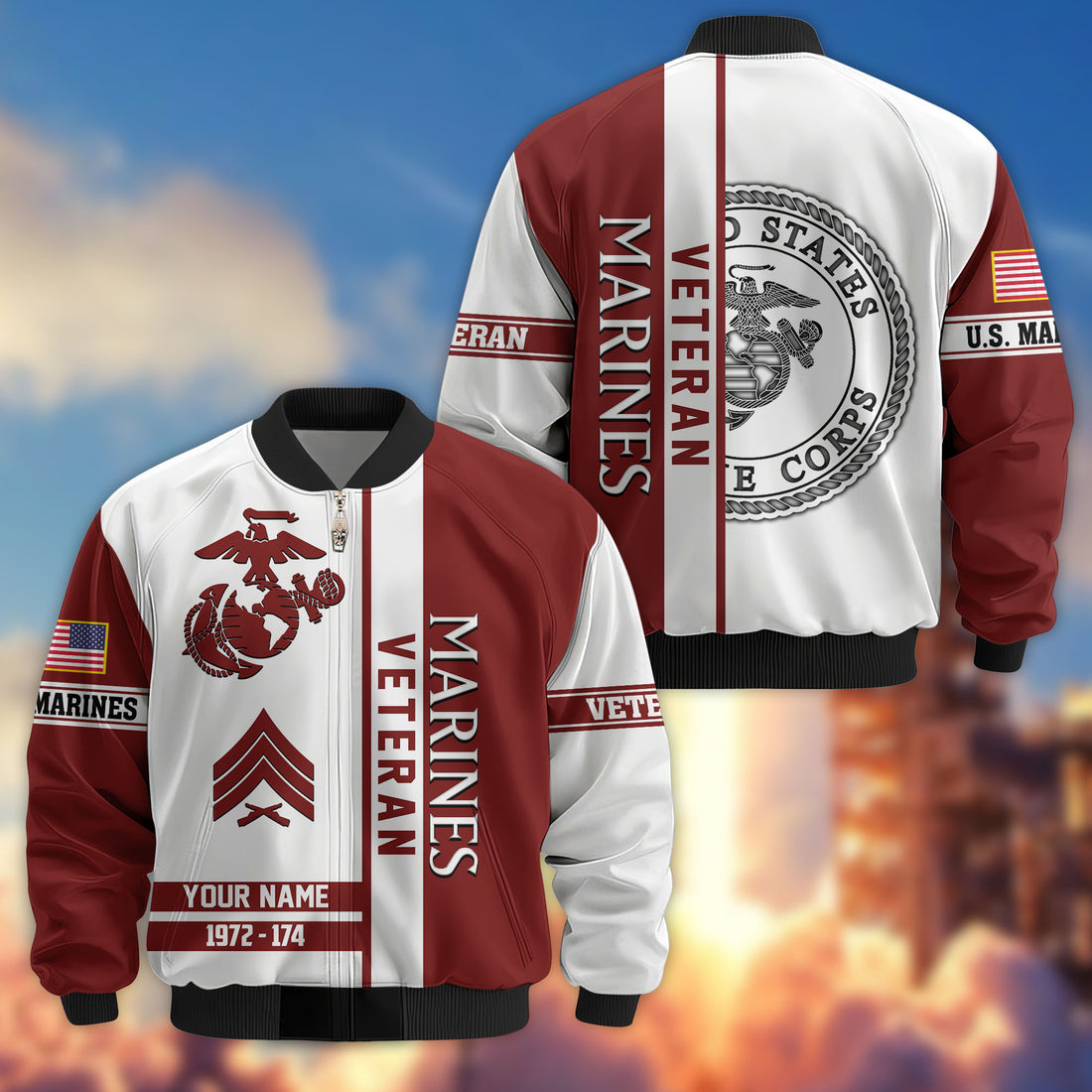 Premium Custom USMC Veteran Bomber Jacket VPVC805003, Gifts For US Marine Veteran, Gifts On Father's Day, Veterans Day.