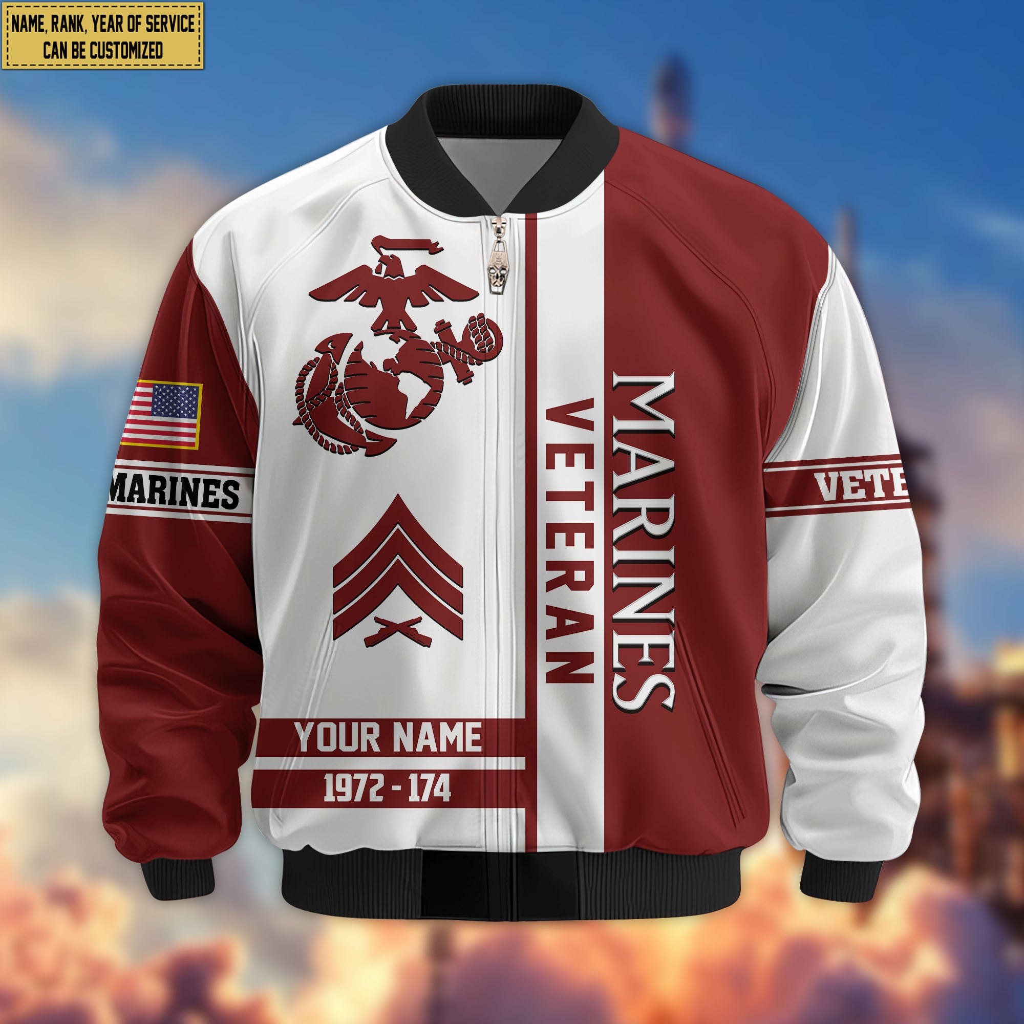 Premium Custom USMC Veteran Bomber Jacket VPVC805003, Gifts For US Marine Veteran, Gifts On Father's Day, Veterans Day.