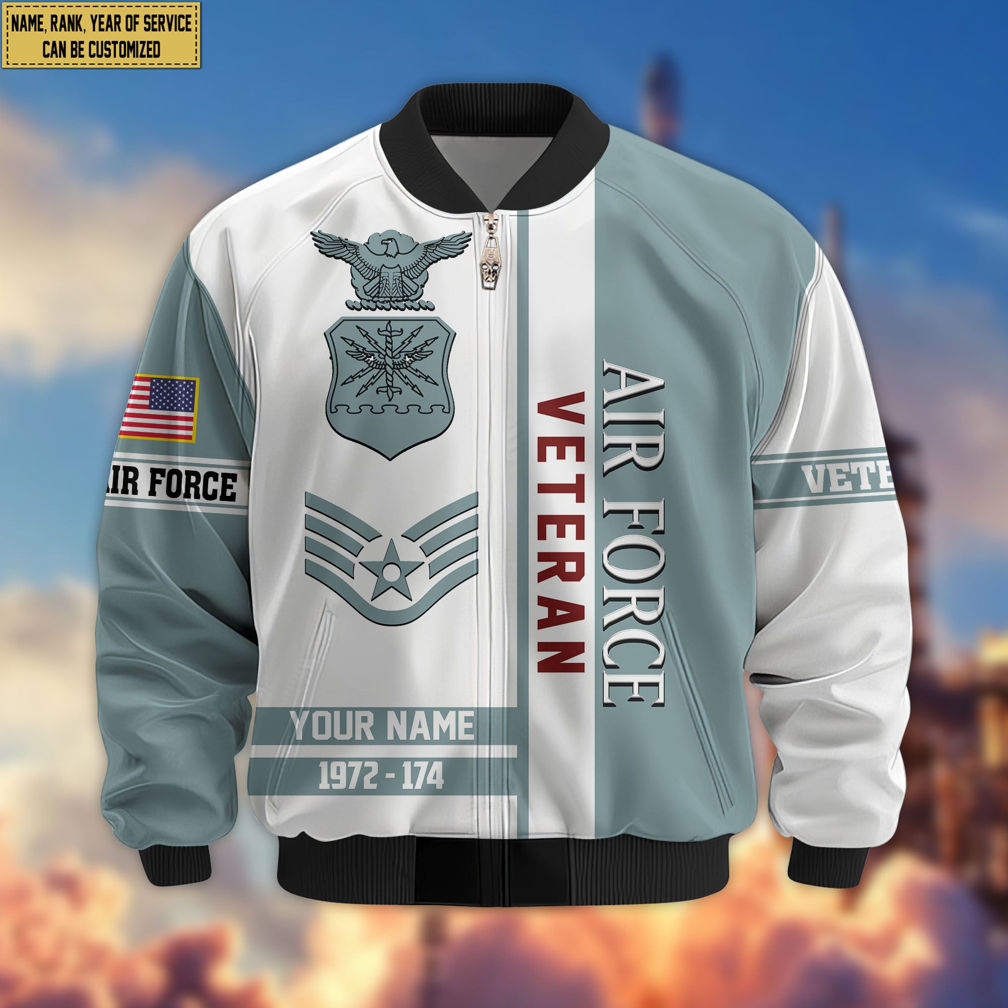 Premium Custom USAF Veteran Bomber Jacket VPVC805012, Gifts For US Air Force Veteran, Gifts On Father's Day, Veterans Day.