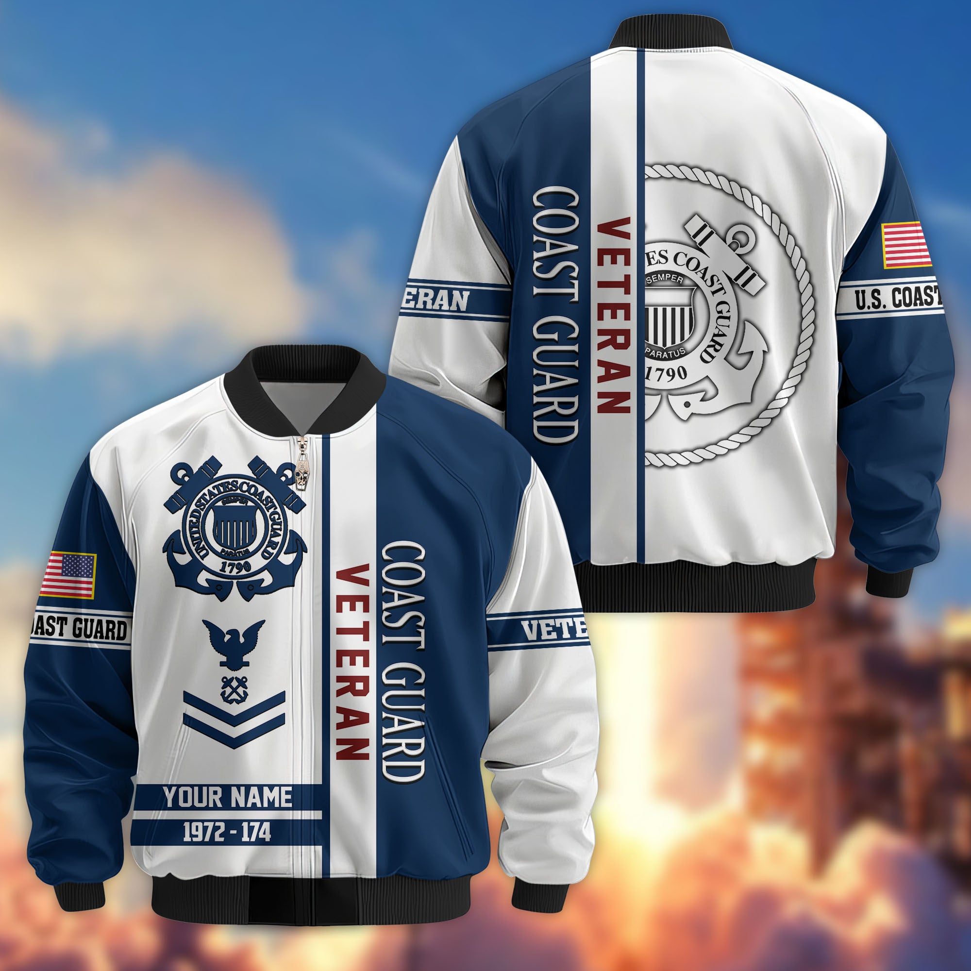 Premium Custom USCG Veteran Bomber Jacket VPVC805005, Gifts For Coast Guard Veteran, Gifts On Father's Day, Veterans Day.