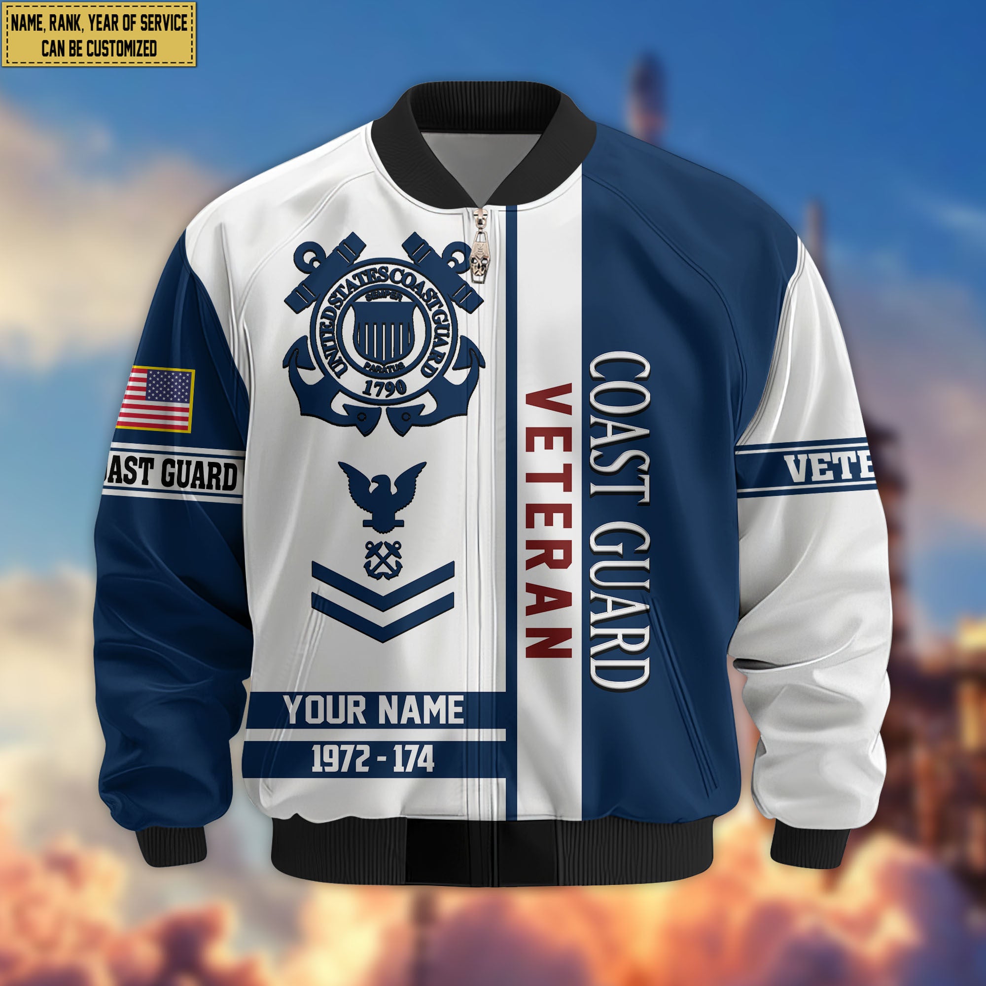 Premium Custom USCG Veteran Bomber Jacket VPVC805005, Gifts For Coast Guard Veteran, Gifts On Father's Day, Veterans Day.
