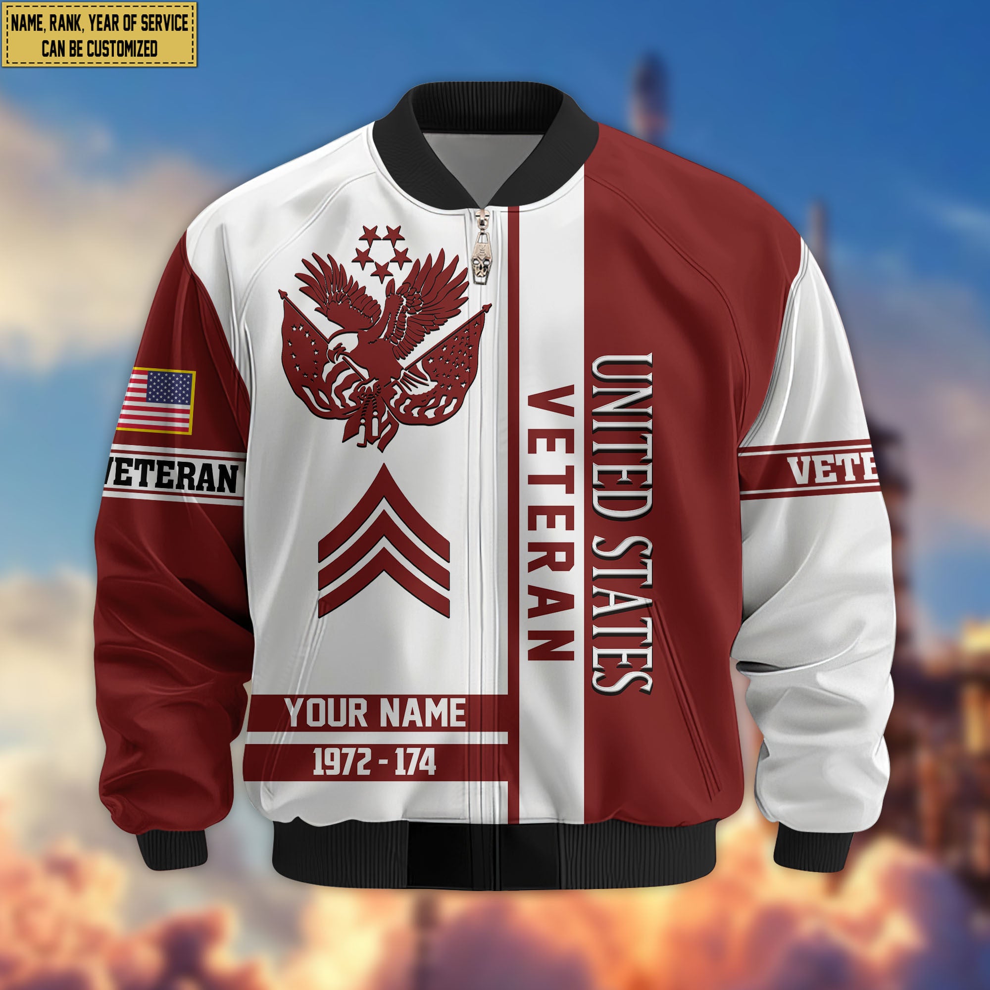 Premium Custom US Veteran Bomber Jacket VPVC805007, Gifts For US Veteran, Gifts On Father's Day, Veterans Day.
