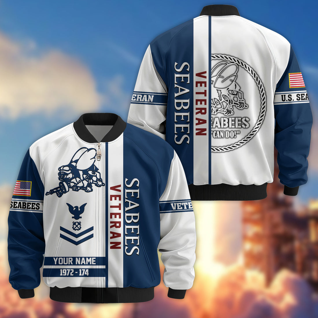 Premium Custom US Seabees Bomber Jacket VPVC805009, Gifts For Seabees Veteran, Gifts On Father's Day, Veterans Day.