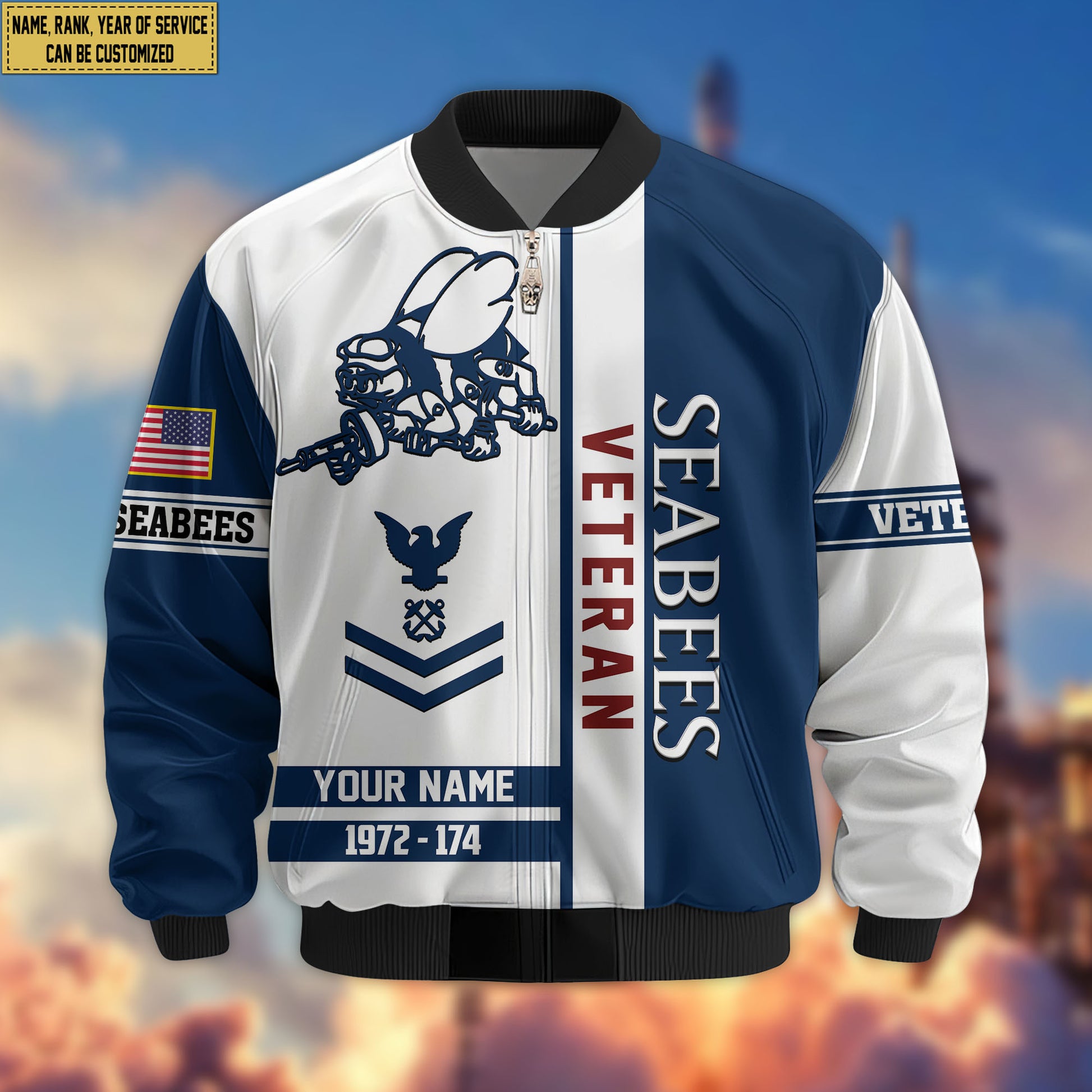 Premium Custom US Seabees Bomber Jacket VPVC805009, Gifts For Seabees Veteran, Gifts On Father's Day, Veterans Day.