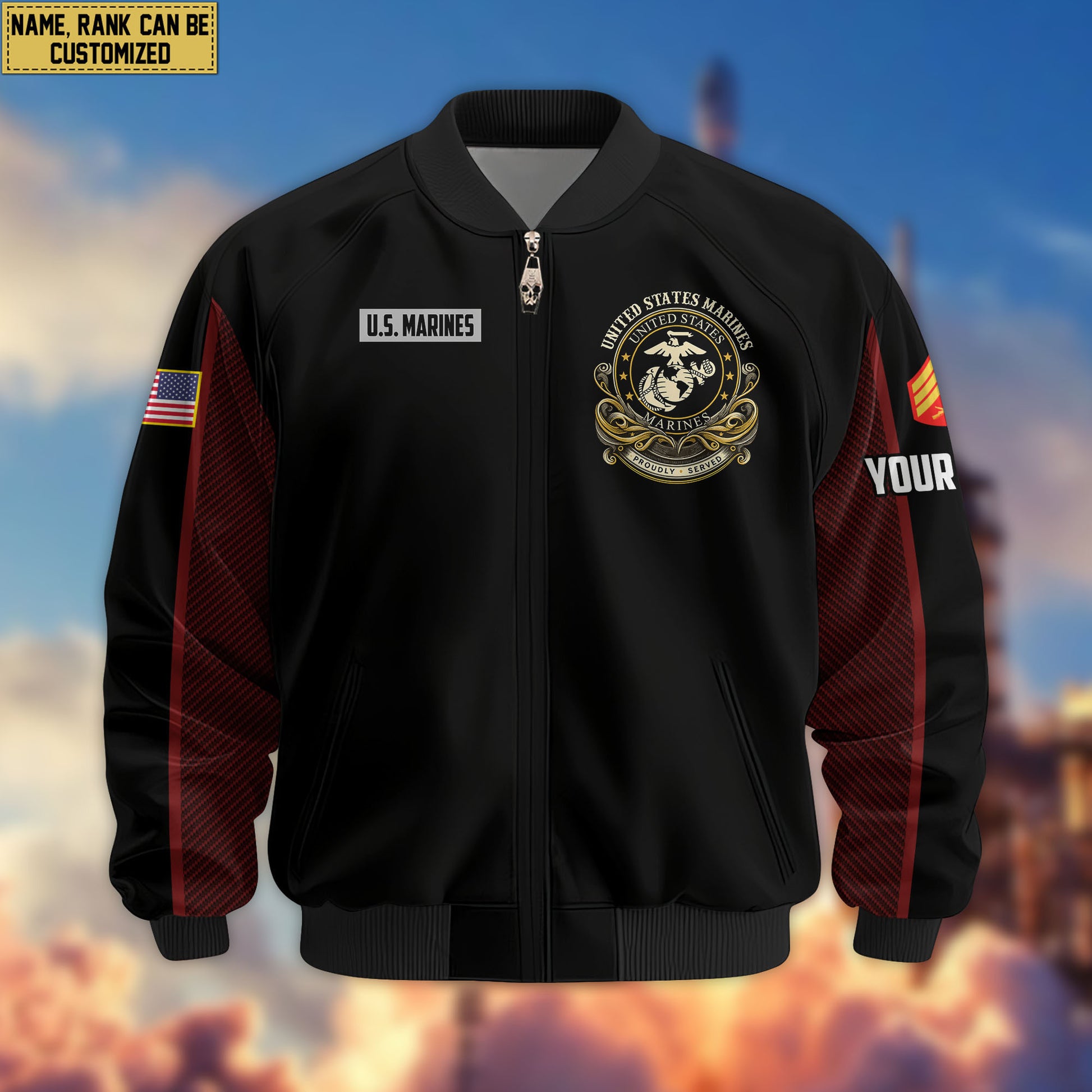 Premium Custom USMC Veteran Bomber Jacket VPVC805103, Gifts For US Marine Veteran, Gifts On Father's Day, Veterans Day.
