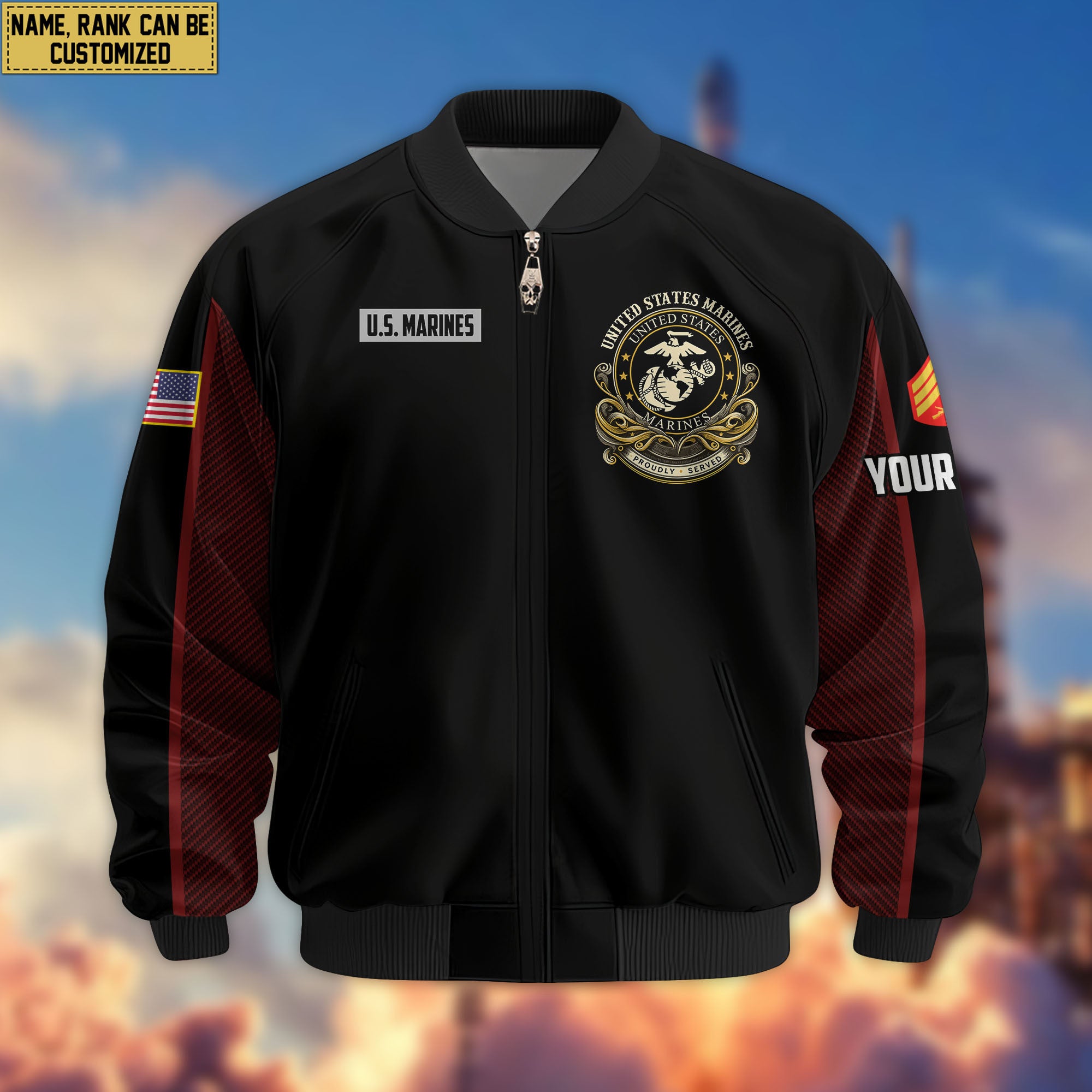 Premium Custom USMC Veteran Bomber Jacket VPVC805103, Gifts For US Marine Veteran, Gifts On Father's Day, Veterans Day.