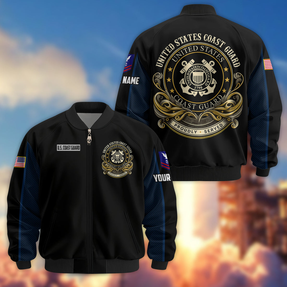 Premium Custom USCG Veteran Bomber Jacket VPVC805105, Gifts For Coast Guard Veteran, Gifts On Father's Day, Veterans Day.