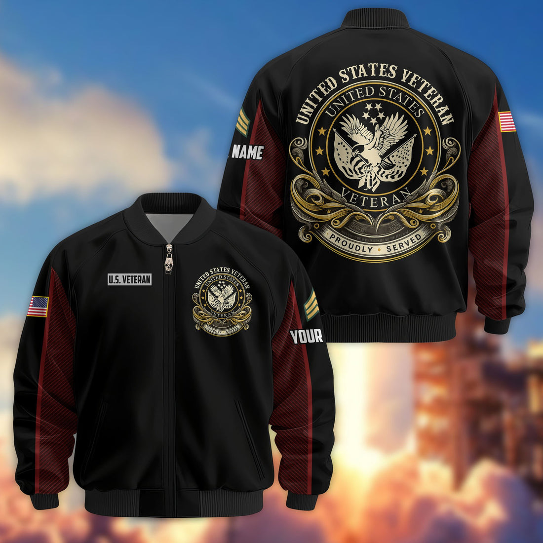 Premium Custom US Veteran Bomber Jacket VPVC805107, Gifts For US Veteran, Gifts On Father's Day, Veterans Day.