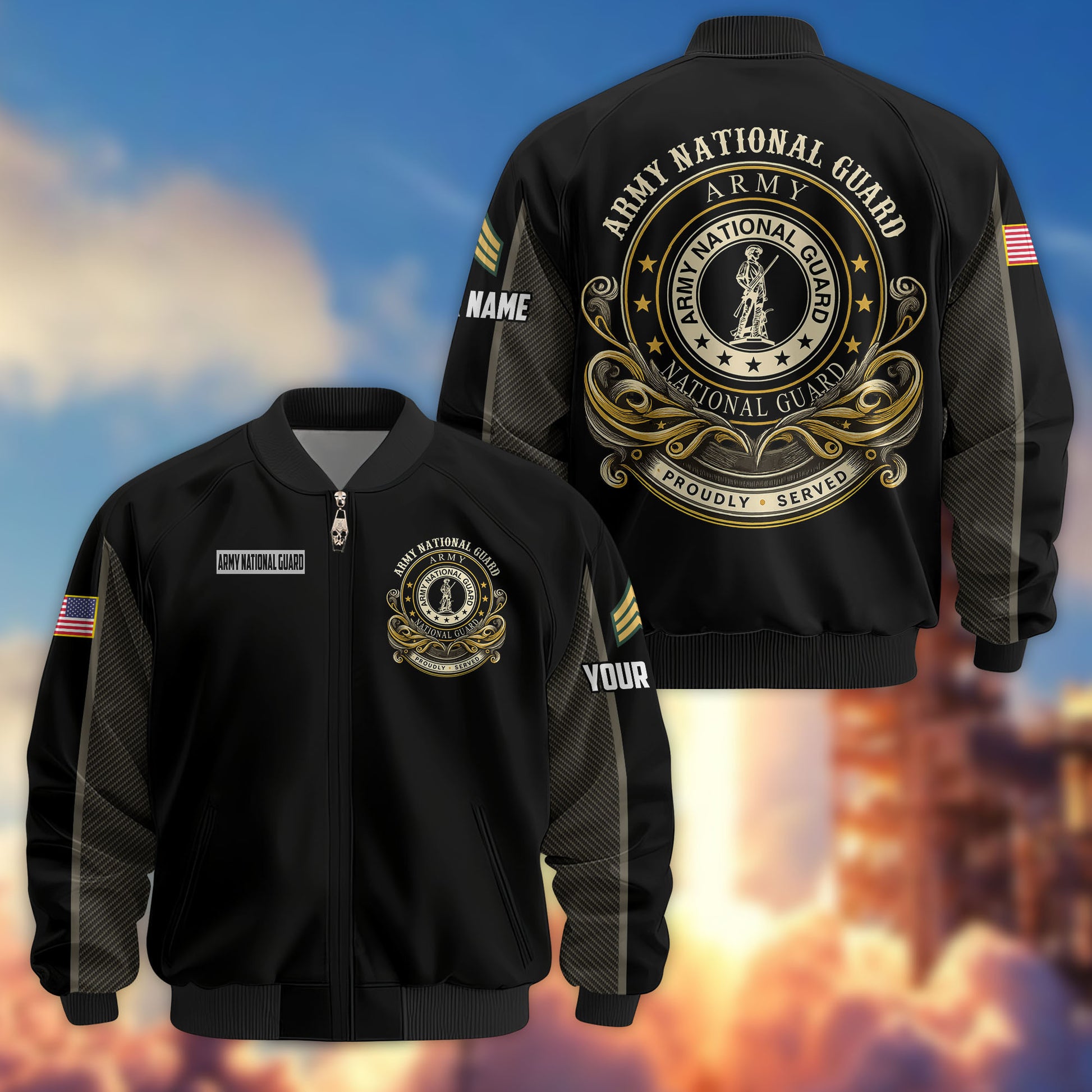 Premium Custom US Army National Guard Veteran Bomber Jacket VPVC805108, Gifts For Army National Guard Veteran, Gifts On Father's Day, Veterans Day.