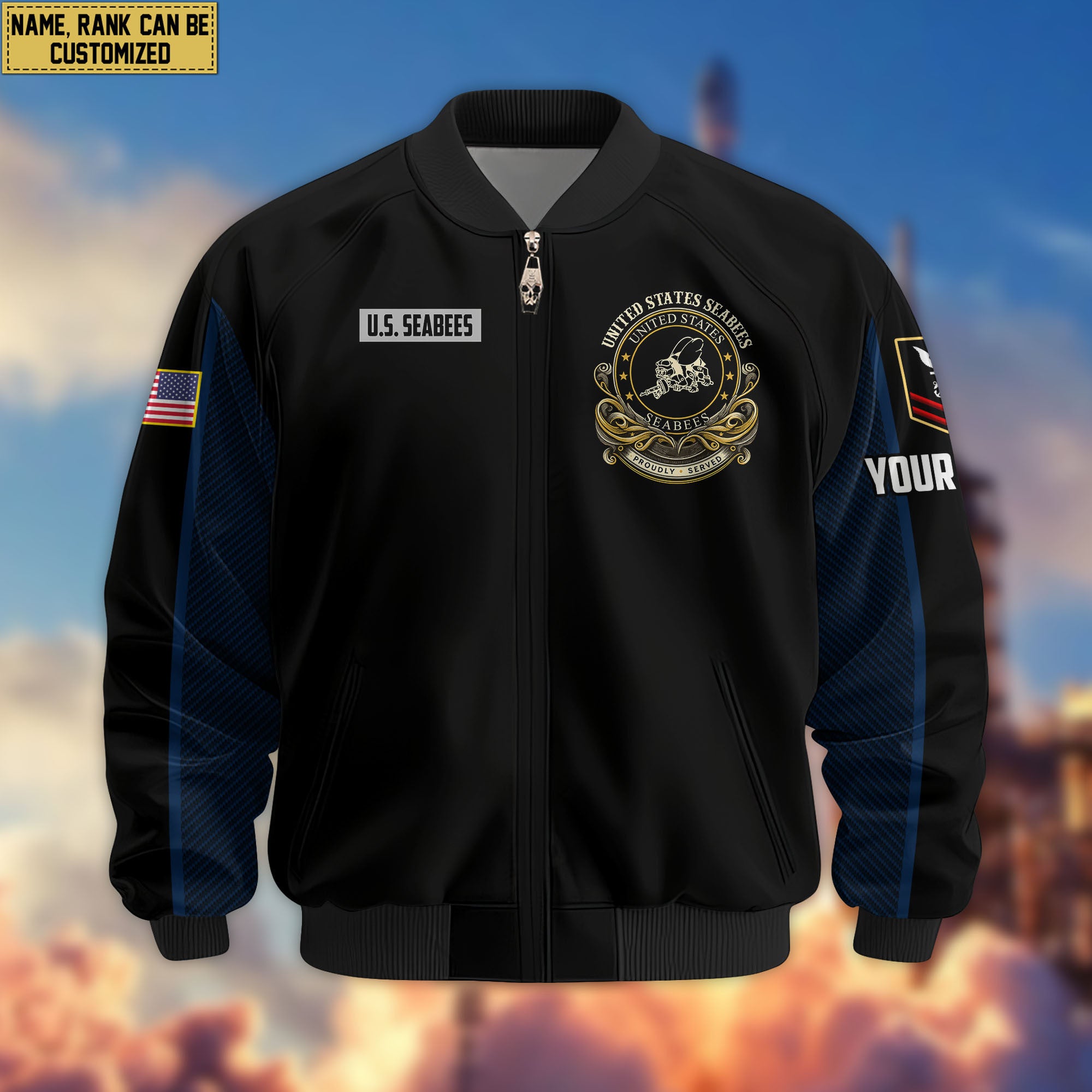 Premium Custom US Seabees Bomber Jacket VPVC805109, Gifts For Seabees Veteran, Gifts On Father's Day, Veterans Day.