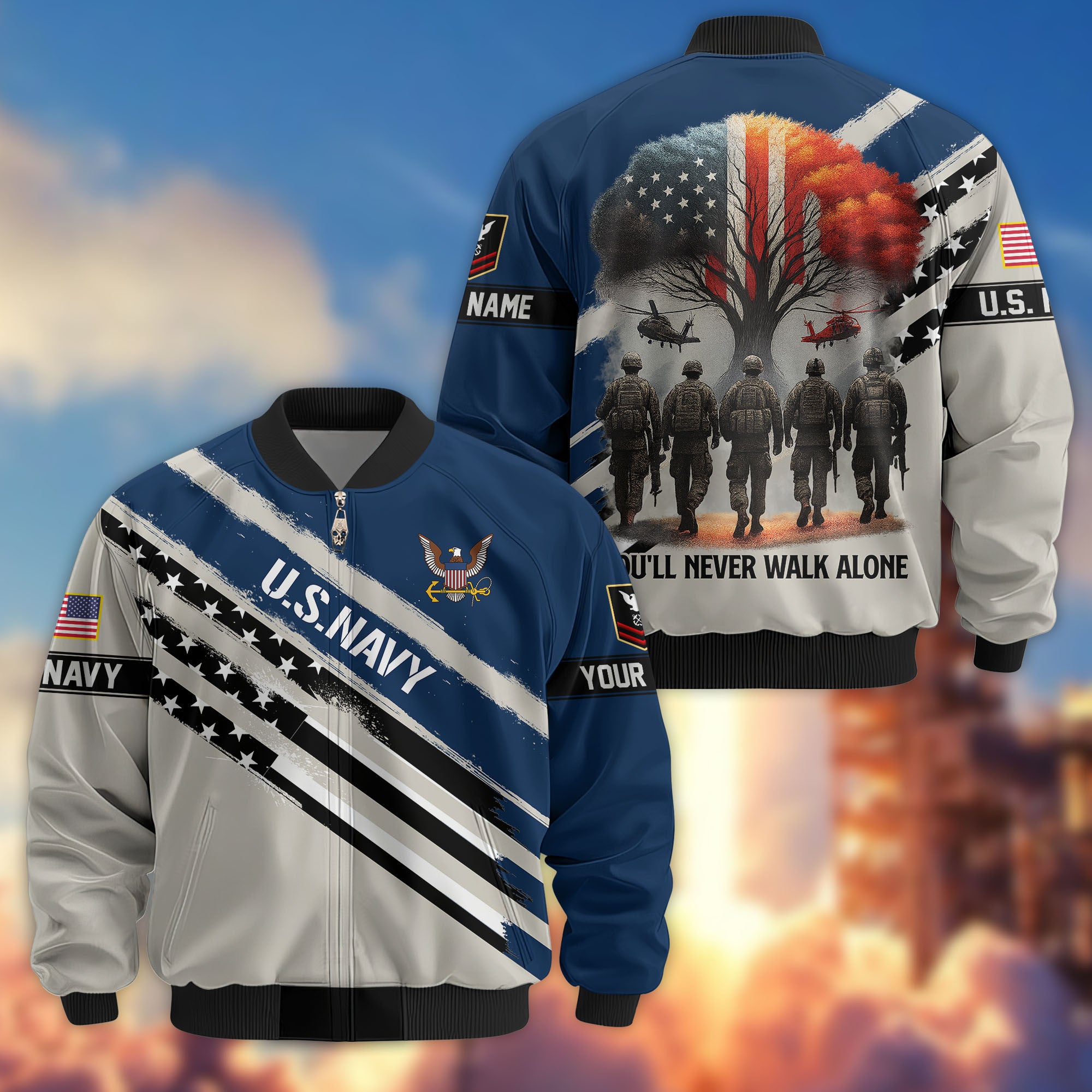 Premium Custom US Navy Veteran Bomber Jacket VPVC805202, Gifts For US Navy Veteran, Gifts On Father's Day, Veterans Day.